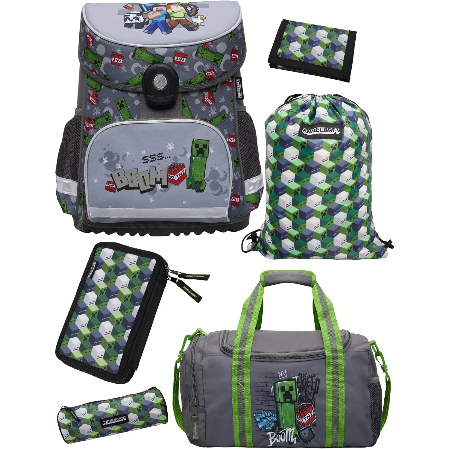 Familando - Schulranzen Set 6-teilig mit Federmappe - Minecraft - Ergonomisch, stabil & mit gepolstertem Rücken - 1250g…