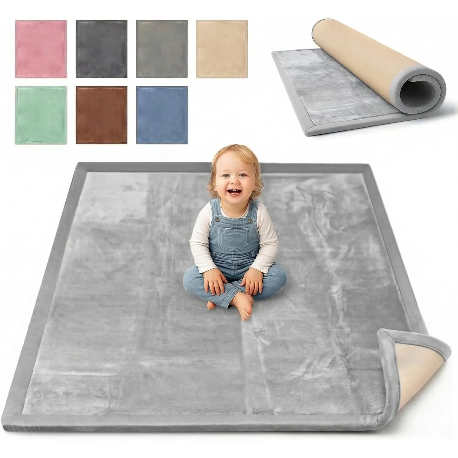 BabybeFun Krabbelmatte Baby - kuschelig weich - 3cm Dicke Spielmatte - schützt vor Stößen - Teppich Kinderzimmer 180x20…
