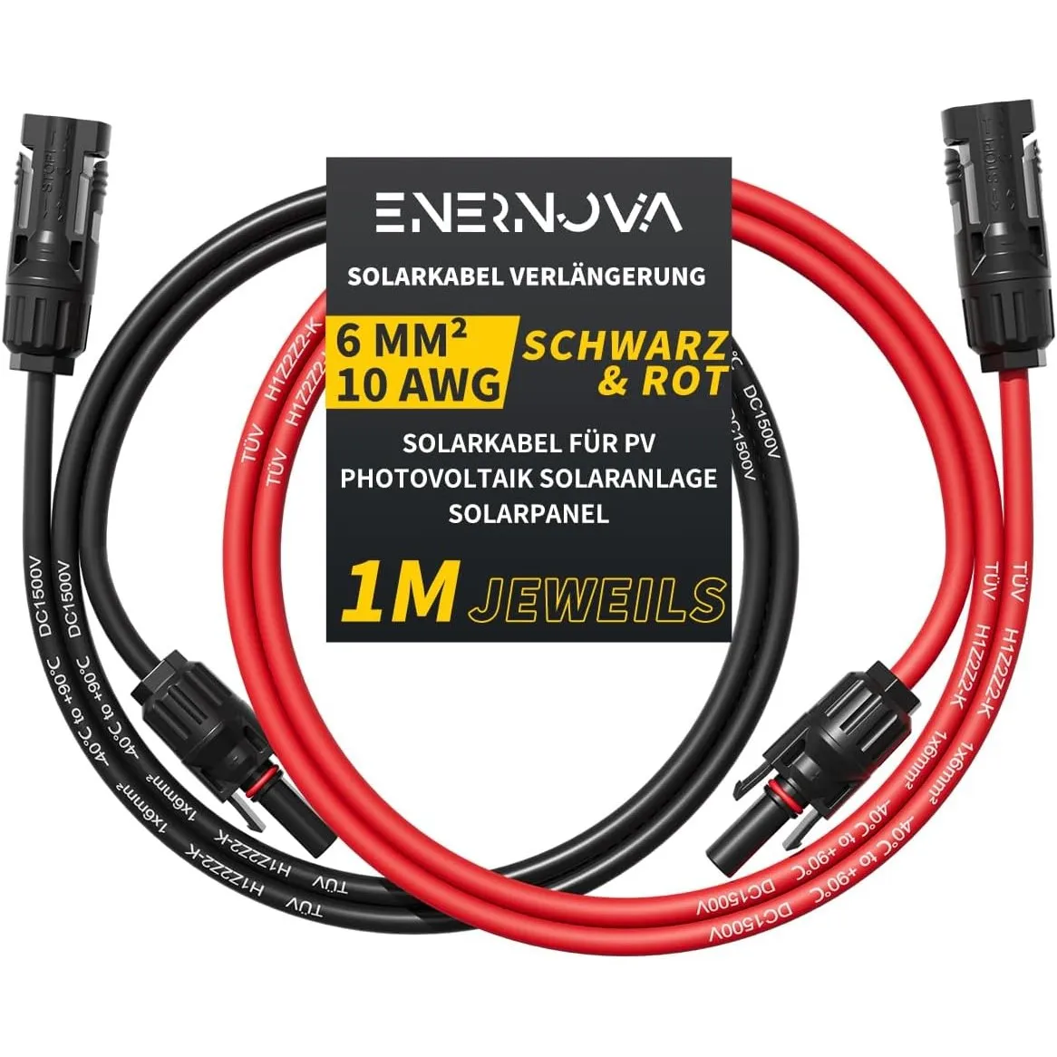 ENERNOVA Solarkabel 4mm²/6mm², Verlängerung 1-50M IP67 für PV Solaranlage