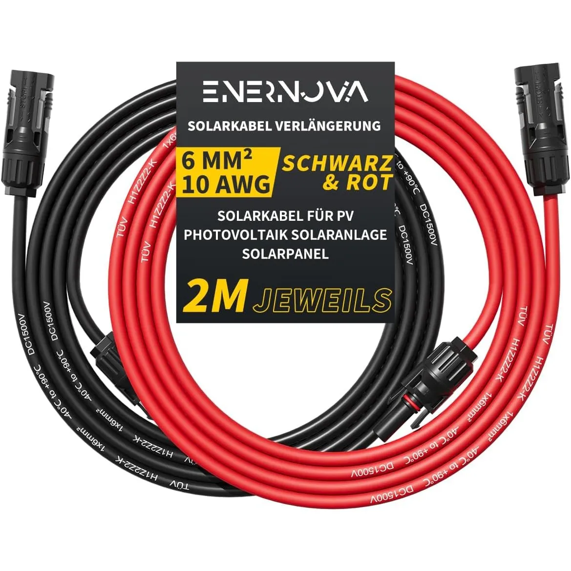 Solarkabel 4mm²/6mm², Solarkabel Verlängerung 1/2/3/5/8/10/12/15/18/20M, Multi-Contact 4 Verlängerungskabel, IP67 Wasse…