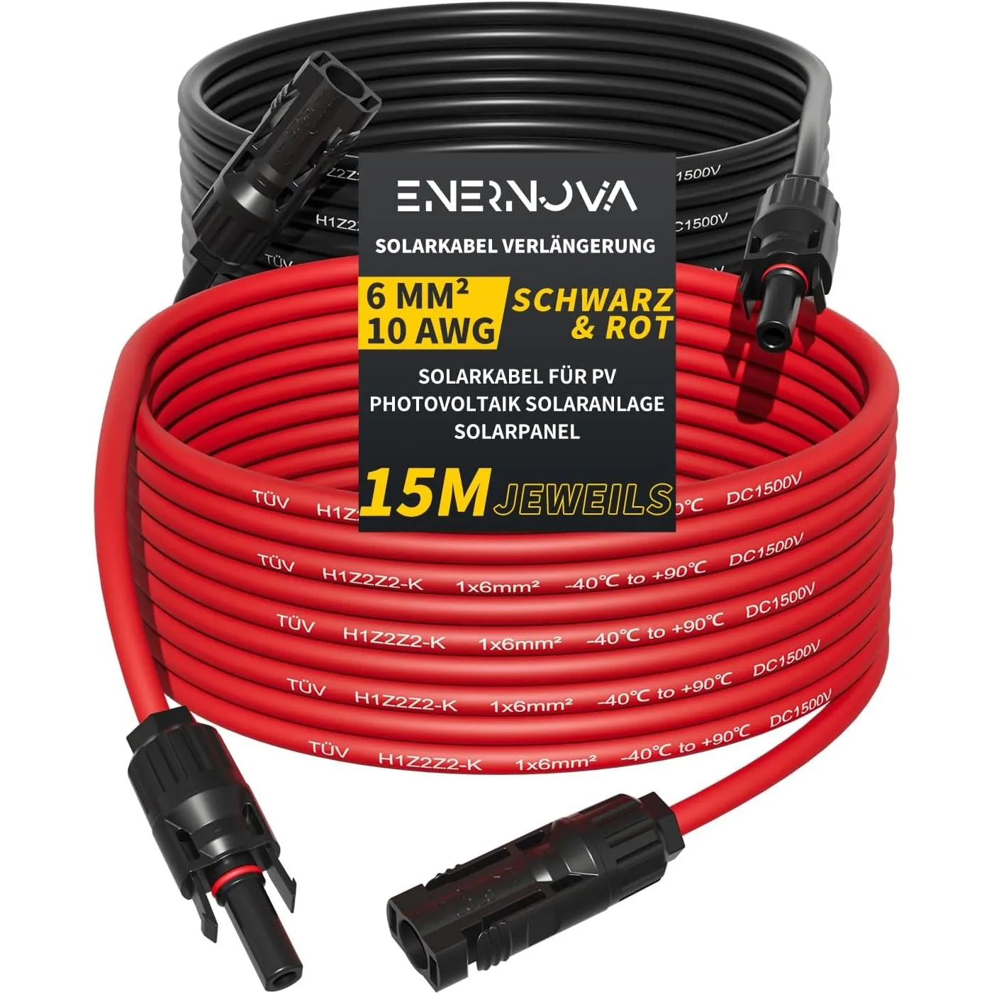 Solarkabel 4mm²/6mm², Solarkabel Verlängerung 1/2/3/5/8/10/12/15/18/20M, Multi-Contact 4 Verlängerungskabel, IP67 Wasse…