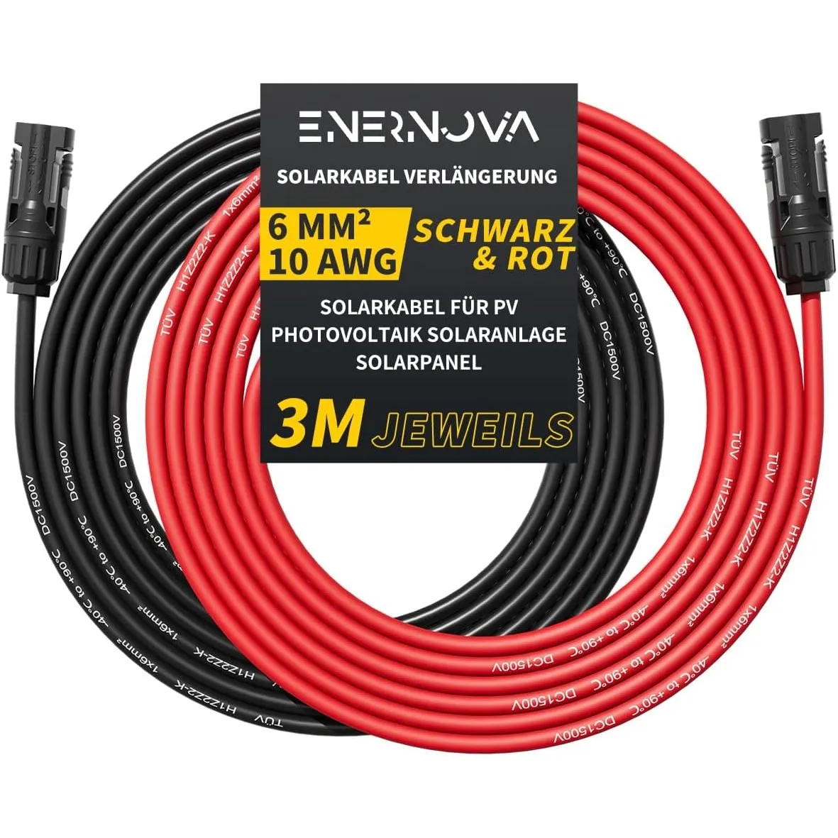Solarkabel 4mm²/6mm², Solarkabel Verlängerung 1/2/3/5/8/10/12/15/18/20M, Multi-Contact 4 Verlängerungskabel, IP67 Wasse…