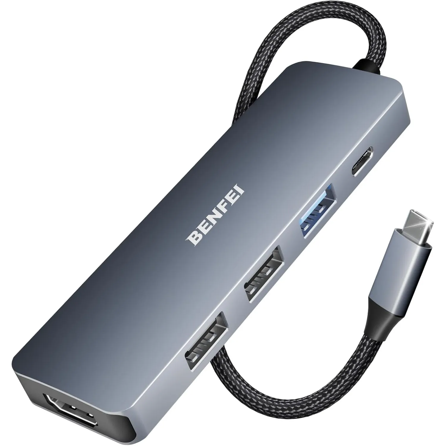 BENFEI USB C Hub 5in1, USB C Multiport Adapter mit 4K HDMI/PD 100W / 3*USB-A Datenports 10Gbps [Silikon/gewebtes Design…