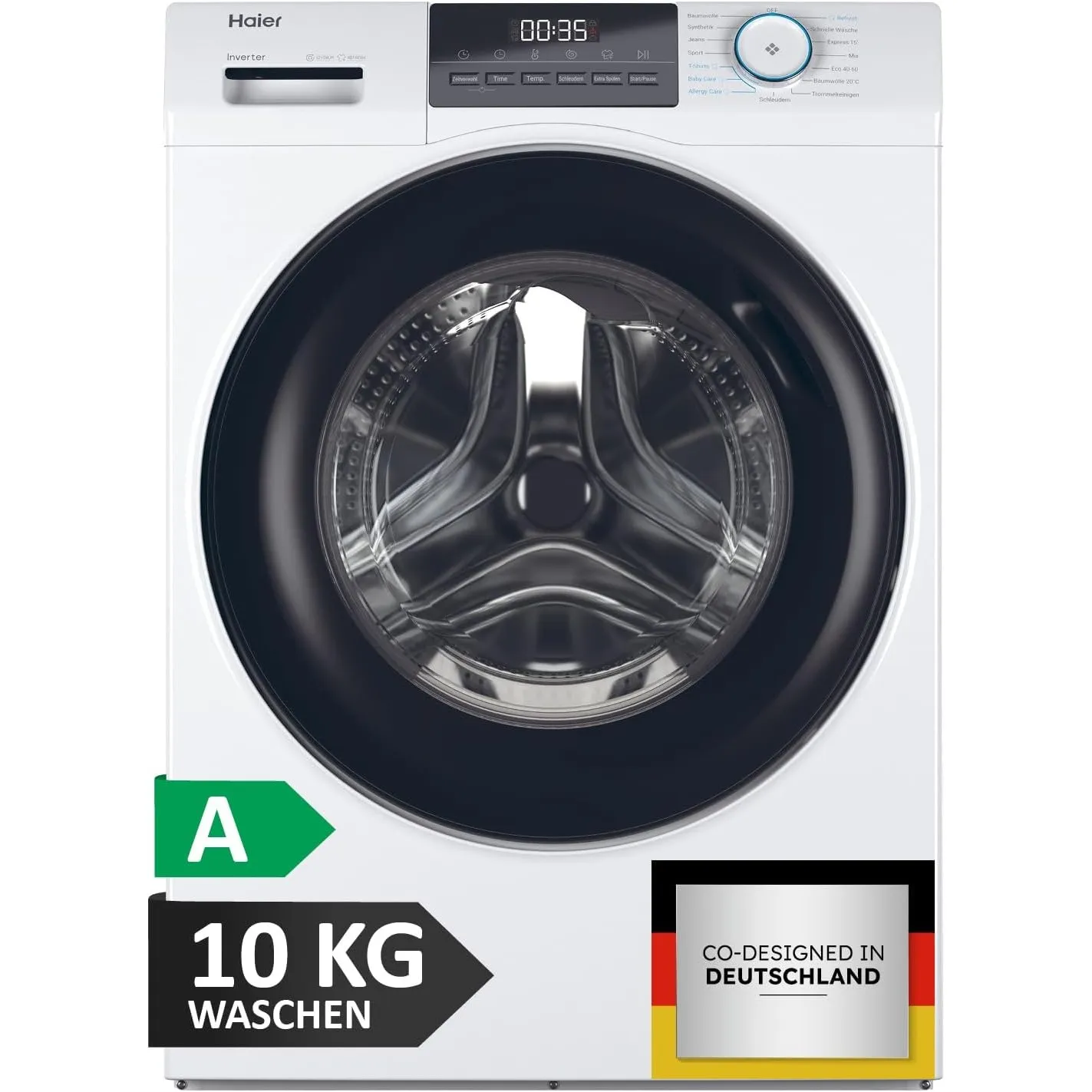 Haier Frontlader Waschmaschine 10kg I-PRO Serie 1 HW100-BP14929 | Mit A-Effizienz, 1.400 U/Min. & sparsamem Inverter-Mo…