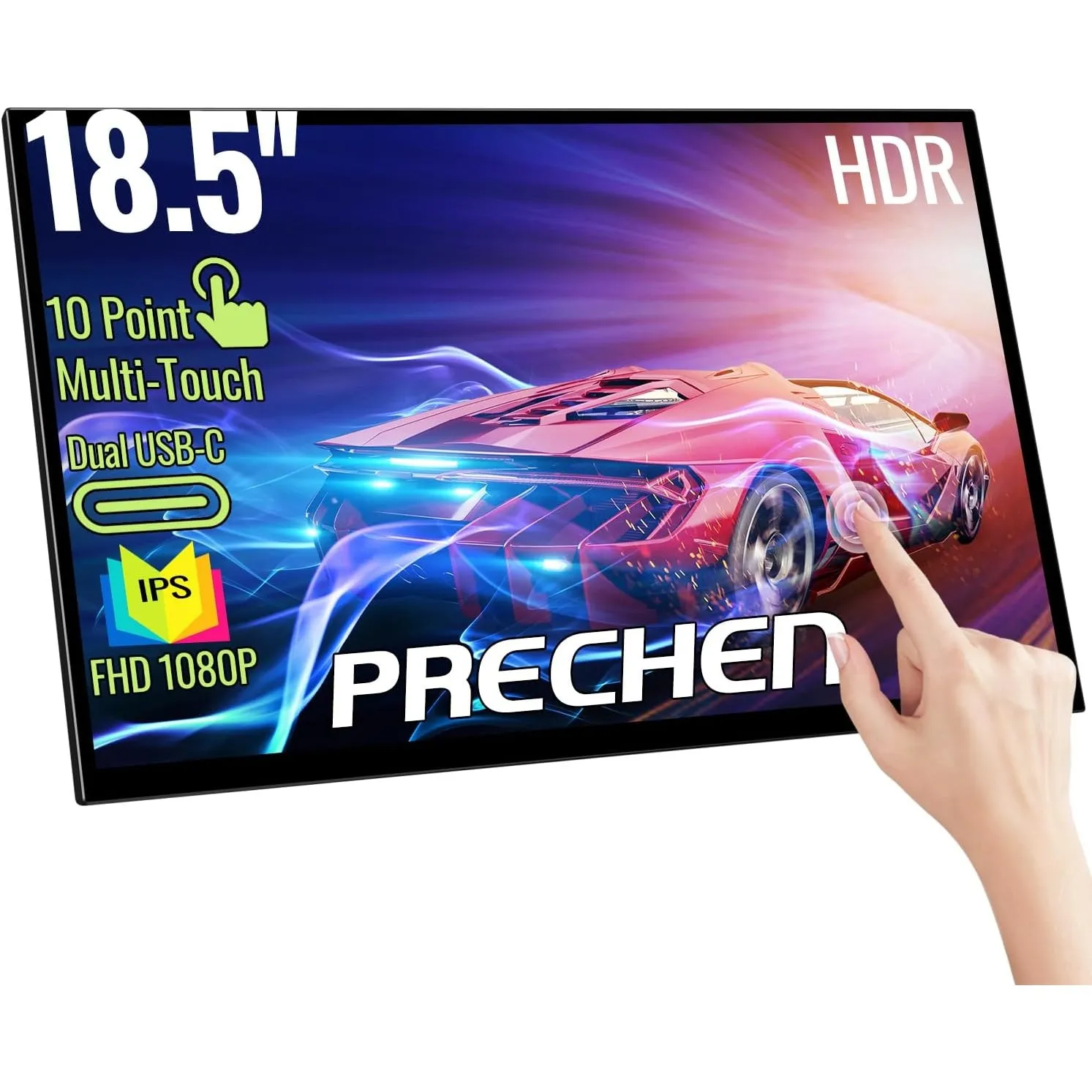 Tragbarer Monitor Touchscreen, 18,5 Zoll 1080P 99% sRGB FHD HDR USBC HDMI