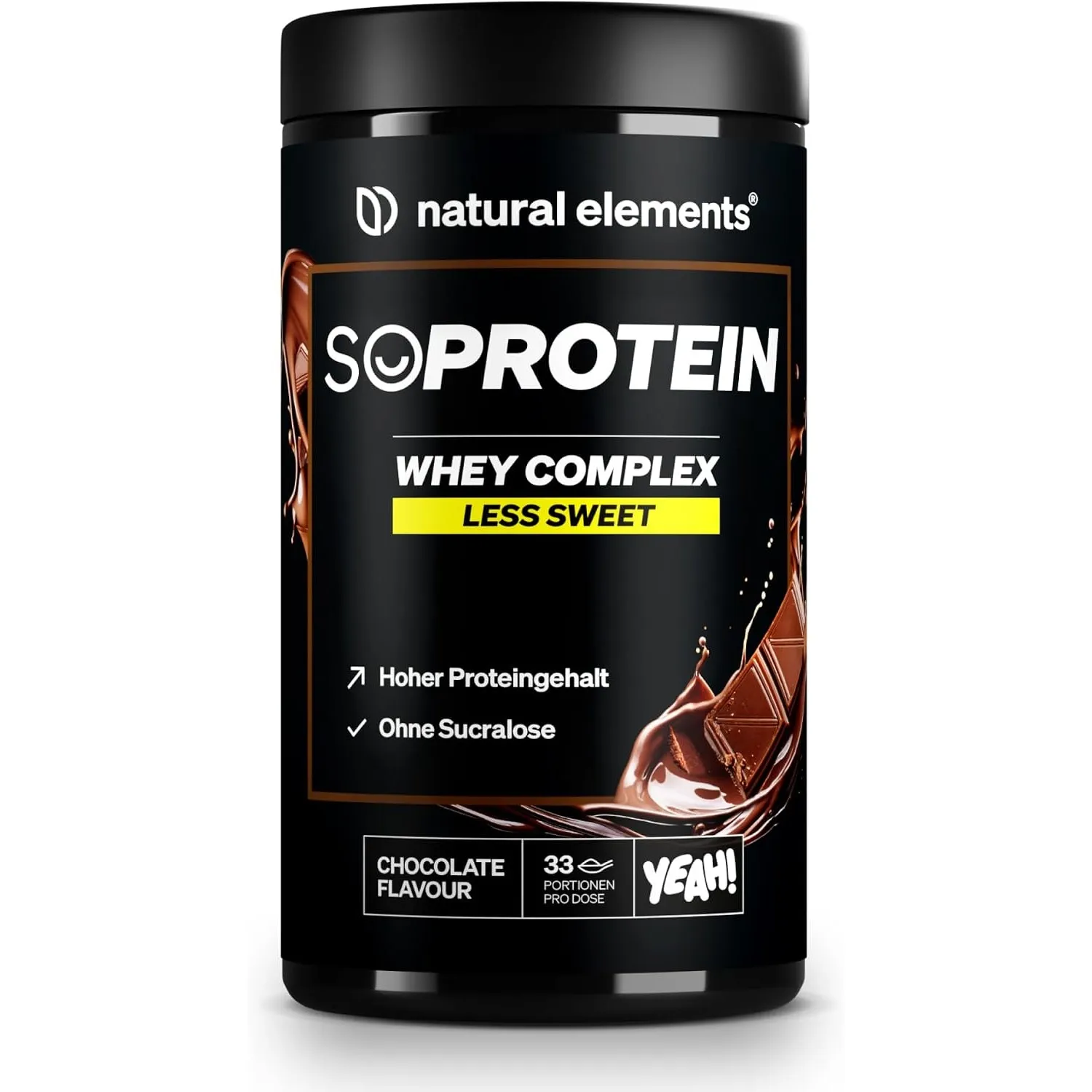 natural elements Whey Protein Pulver Schoko 1kg, 23g Protein pro Portion