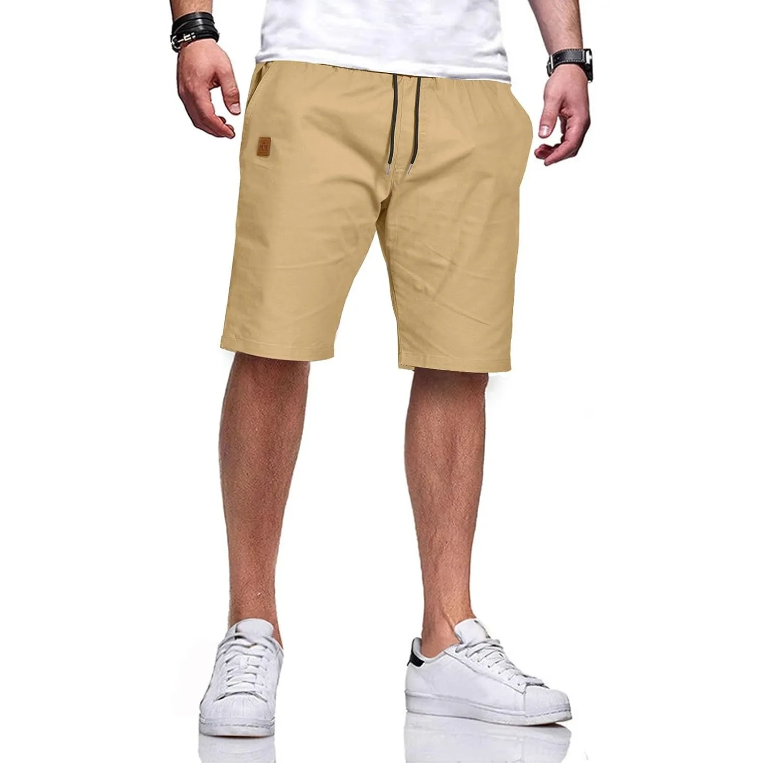 JustSun Kurze Hosen Herren Baumwolle Elastische Taille mit Tunnelzug