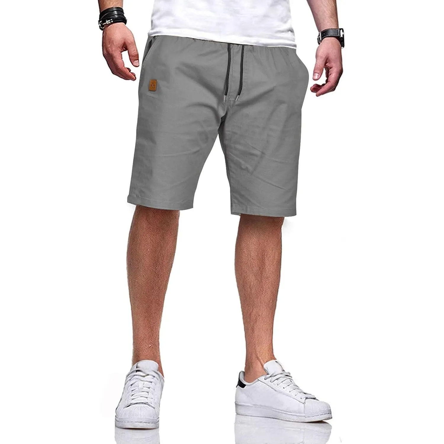 JustSun Kurze Hosen Herren Baumwolle Elastische Taille mit Tunnelzug