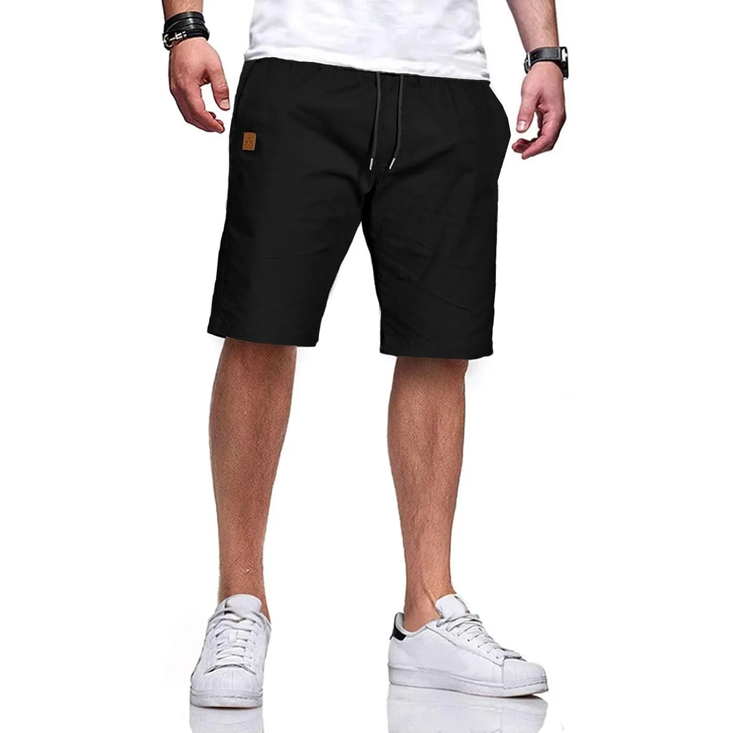 JustSun Kurze Hosen Herren Baumwolle Elastische Taille mit Tunnelzug
