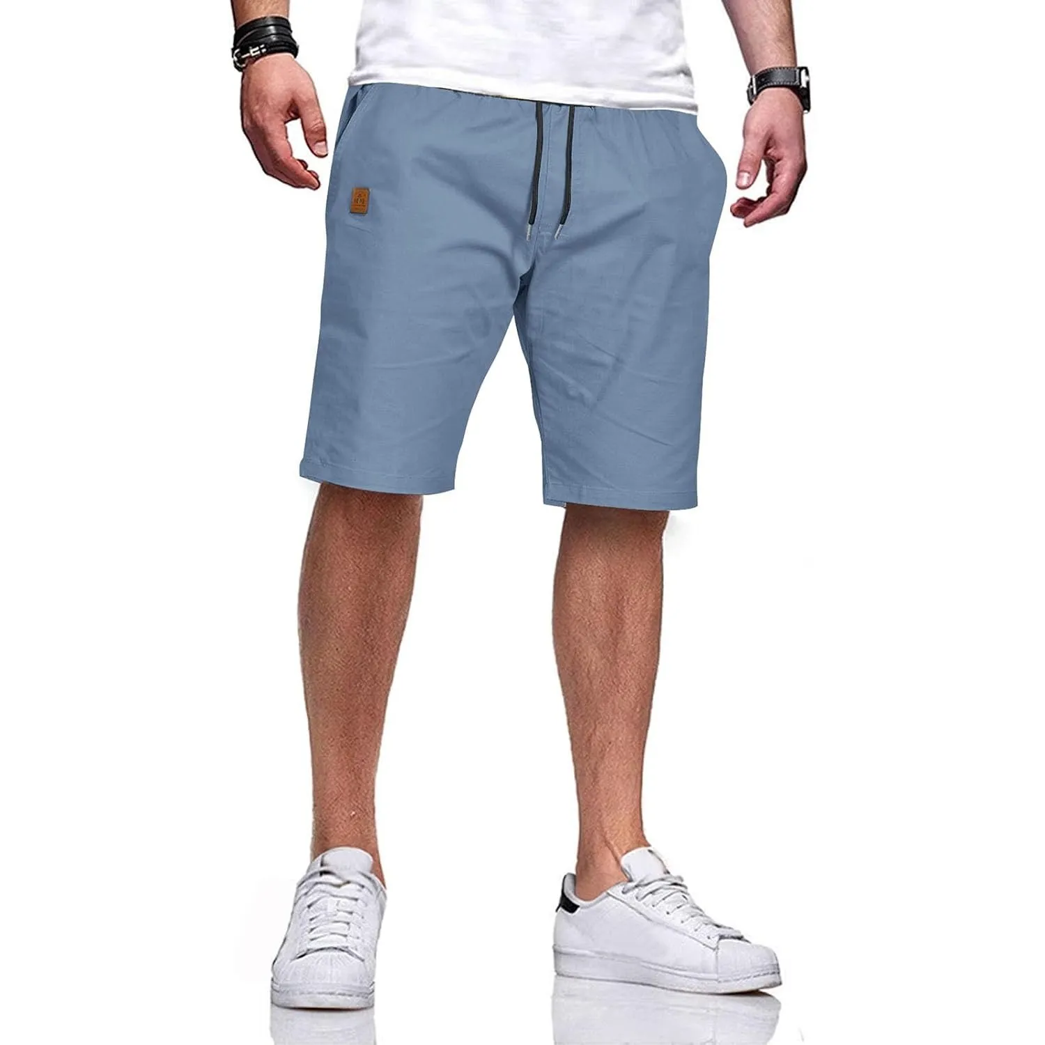 JustSun Kurze Hosen Herren Baumwolle Elastische Taille mit Tunnelzug