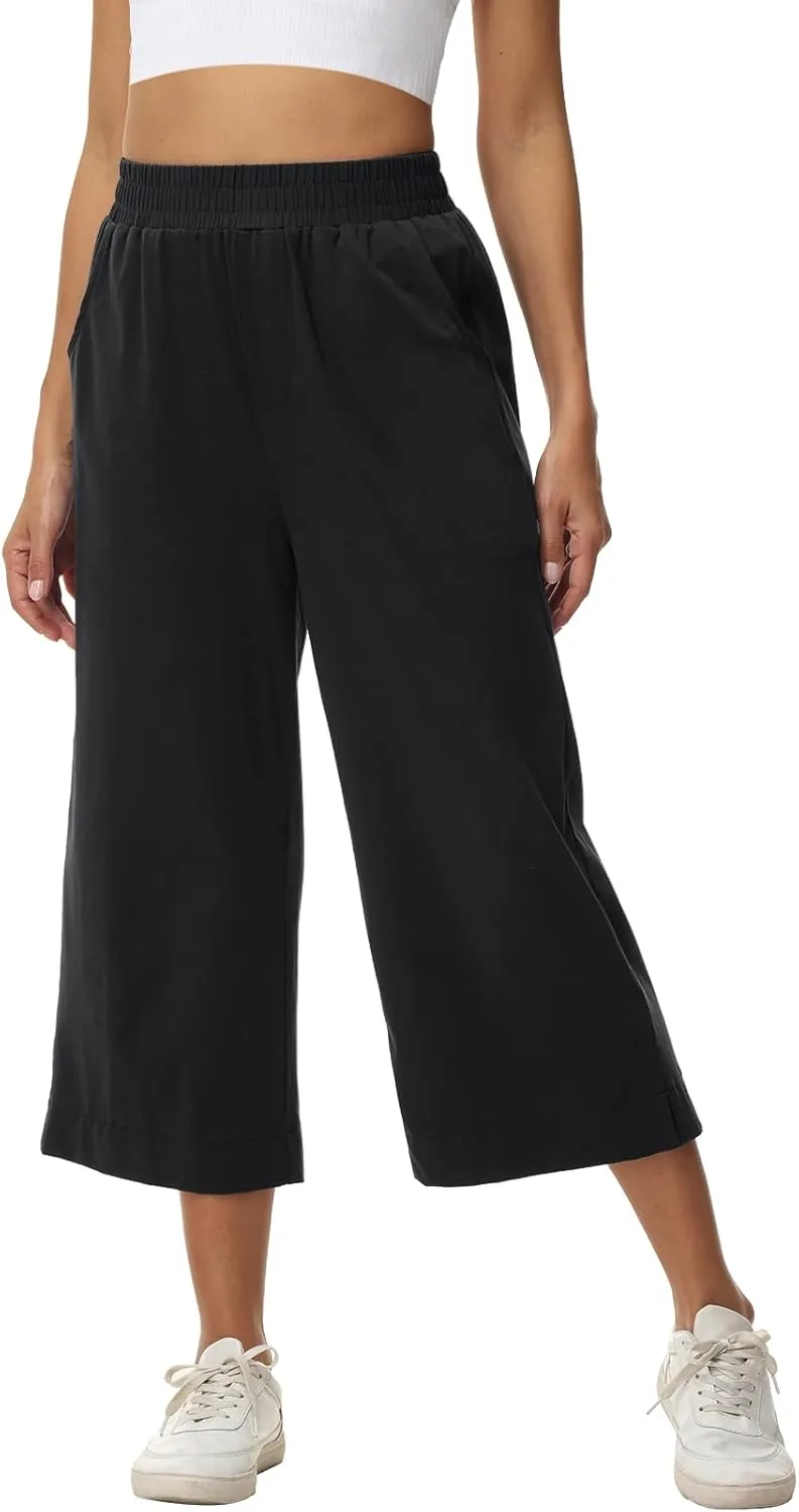 HMIYA Women's 3/4 Cotton Culotte Trousers, Lightweight Summer Trousers, Three-Quarter Jogging Bottoms, Capri Trousers, …