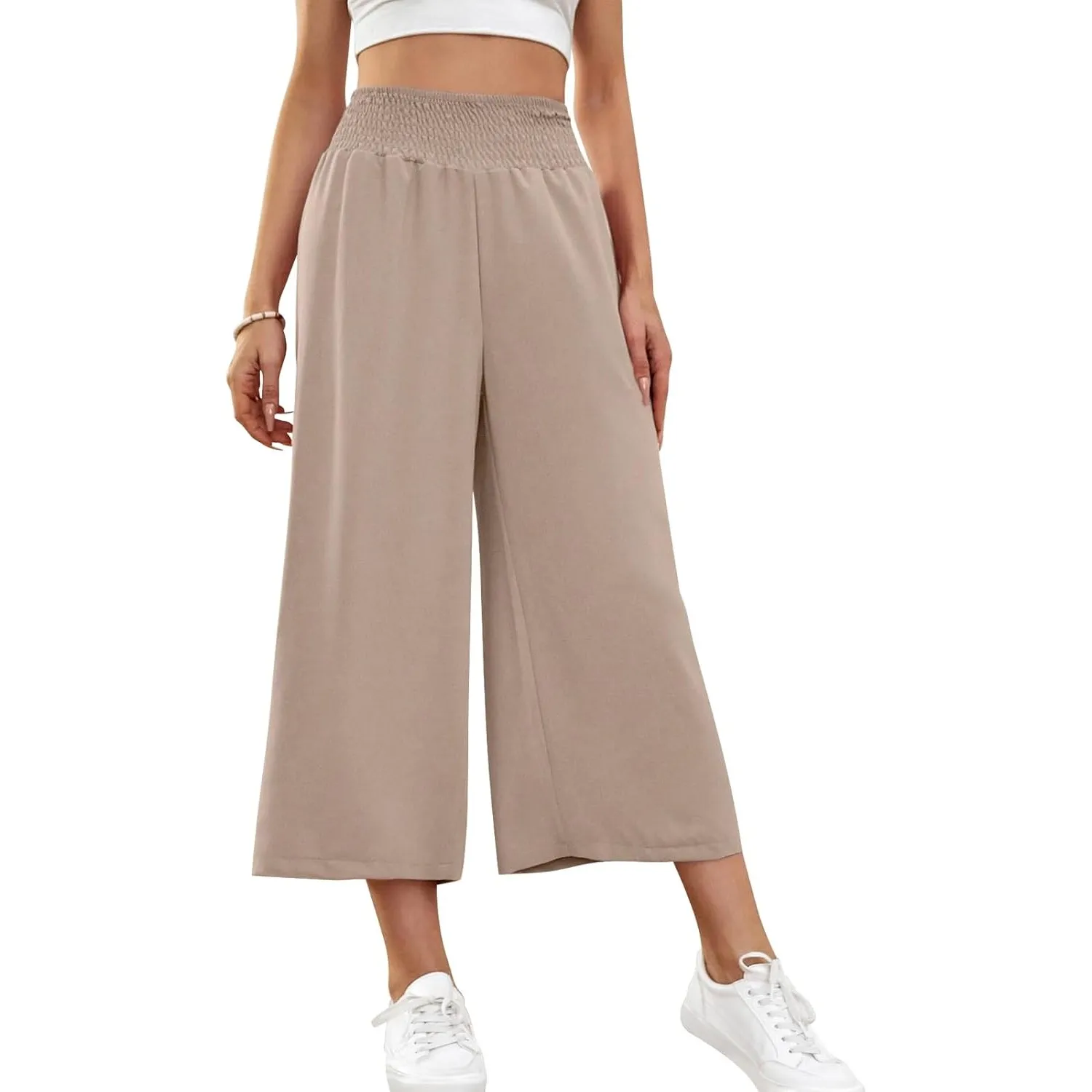 HMIYA Damen 3/4 Culotte Hose Leichte Weites Bein Sommerhose