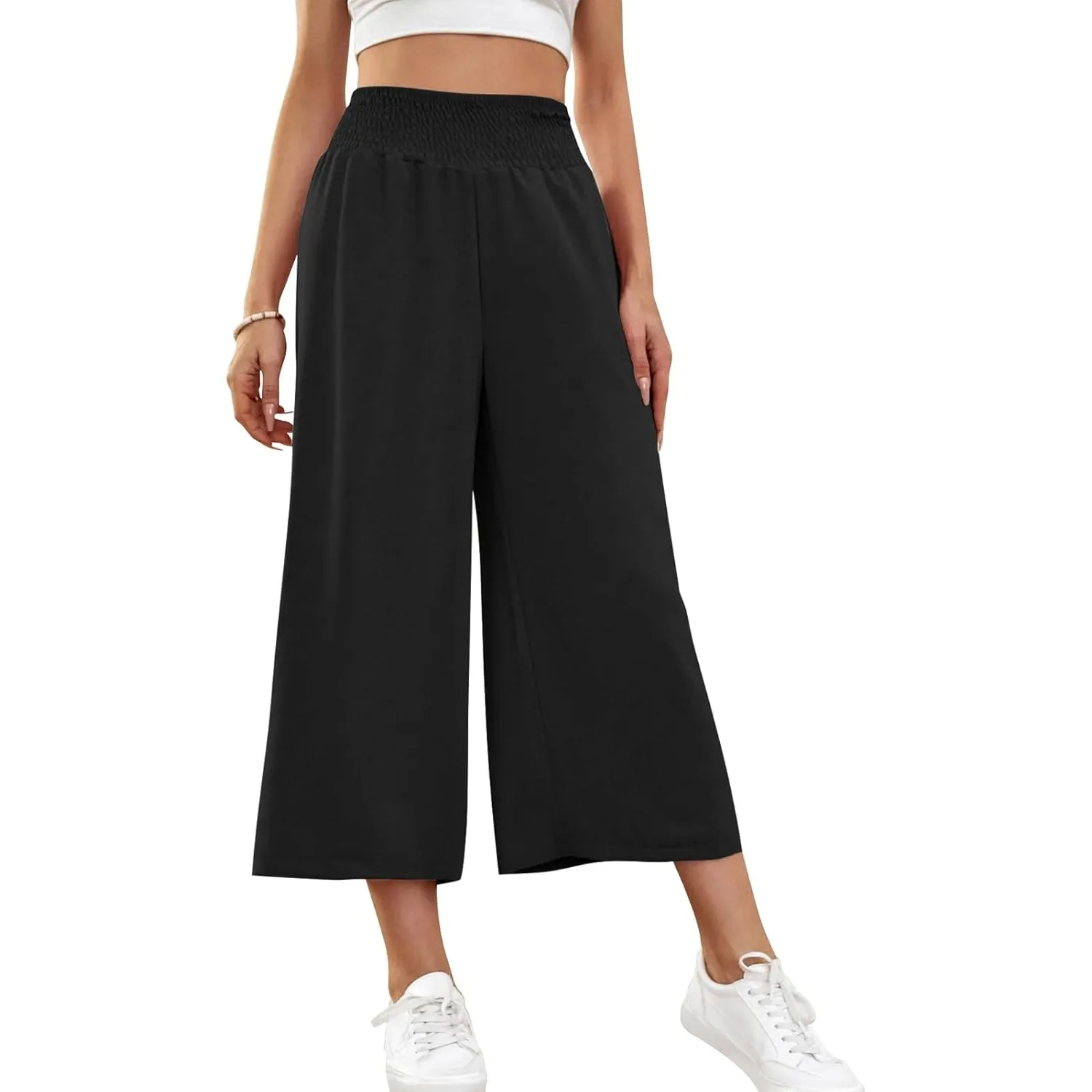 HMIYA Damen 3/4 Culotte Hose Leichte Weites Bein Sommerhose