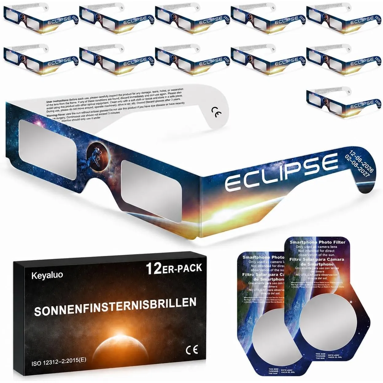 6/12/100 Sonnenfinsternis Brille,EN ISO 12312-2:2015(E) & CE-zertifiziert,AAS Zertifizierung 2026,Sonnenfinsternis Bril…