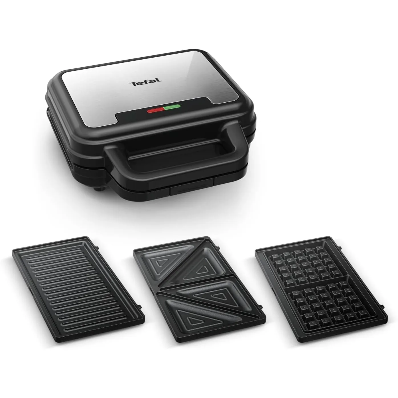 Tefal Ultracompact 3-in-1 Sandwich-Waffel-Panini Kombigerät, Antihaftbeschichtung, wärmeisolierter Griff, Edelstahl/Sch…