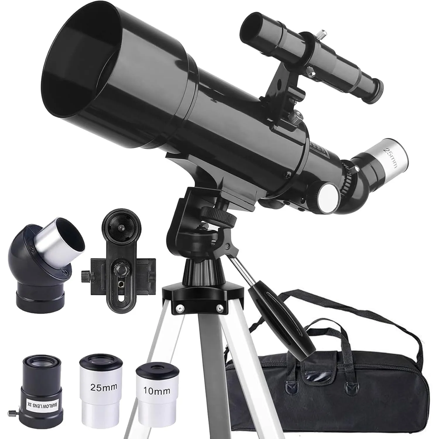 Teleskop, inkl. Linsen, Handyhalterung, Tragetasche 70mm Aperture 400mm Refraktor Teleskope für Anfänger & Kinder, Trag…