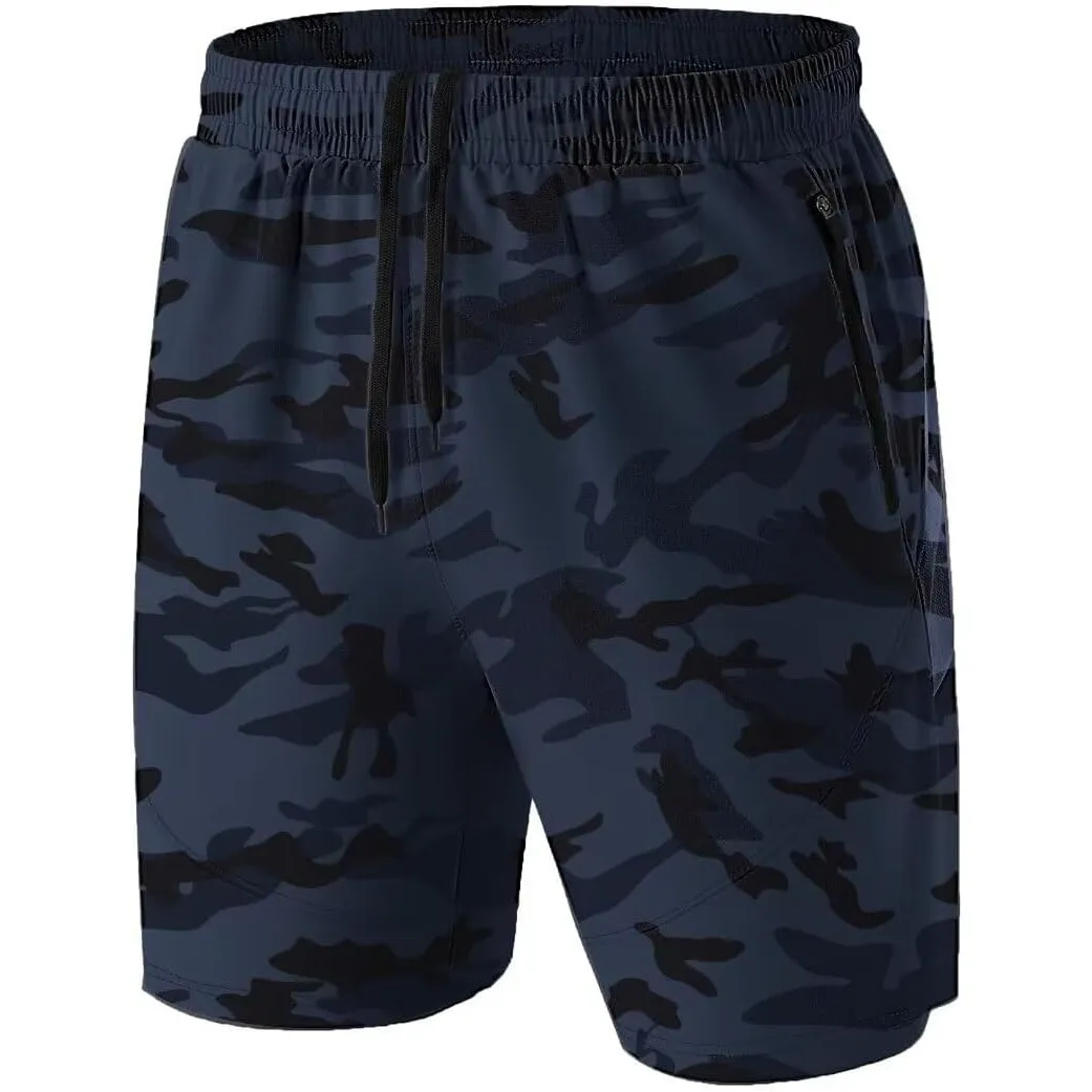 HMIYA Herren-Sport-Shorts, schnelltrocknend, mit Reißverschlusstaschen für Workout, Laufen, Training