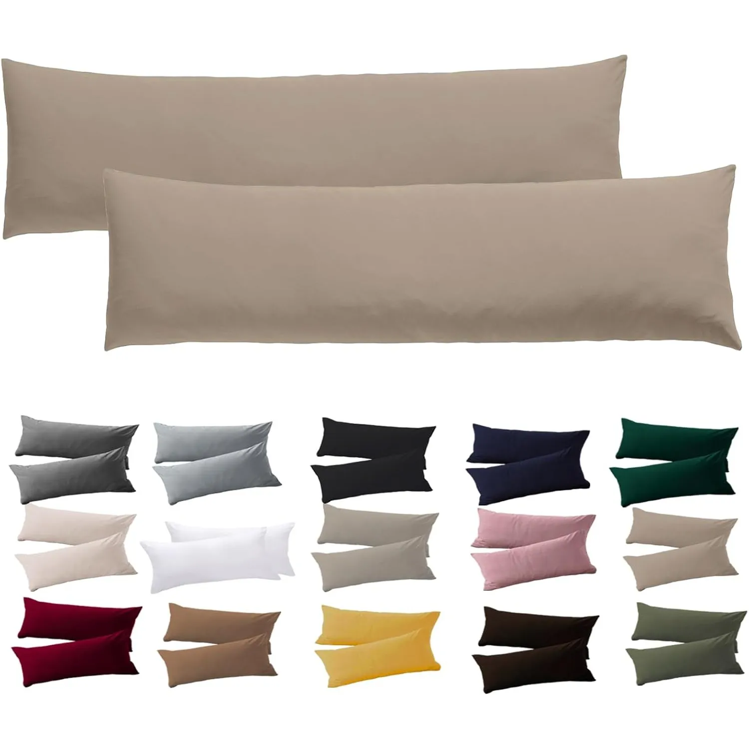 Soifox Seitenschläferkissen Bezug 40 x 145-2er Set Sandy Beige Kissenbezug mit Reißverschluss 100% Mikrofaser Resistent…