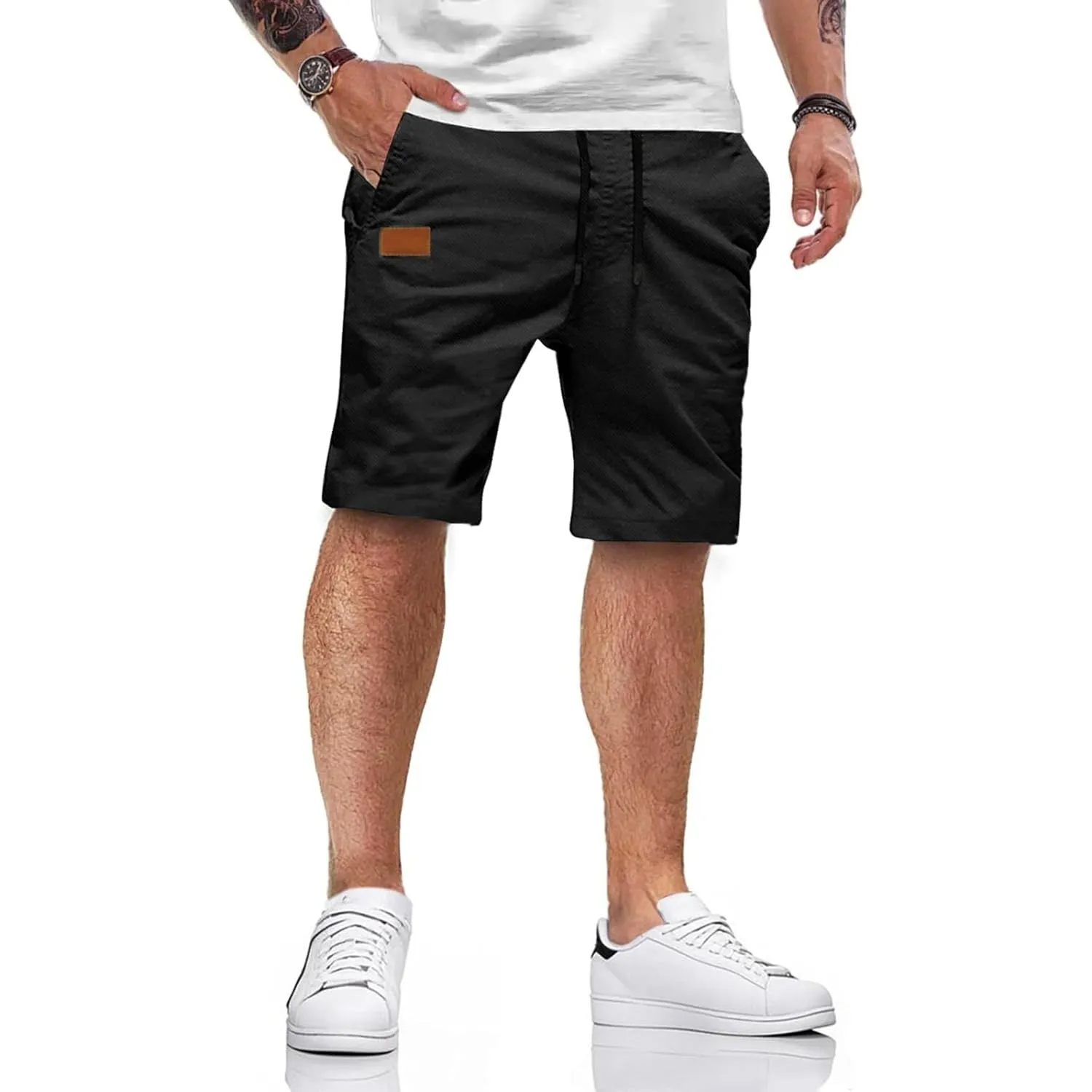 HMIYA Kurze Hosen Herren Baumwolle Chino Shorts Sommer Freizeitshorts Elastische Taille mit Taschen