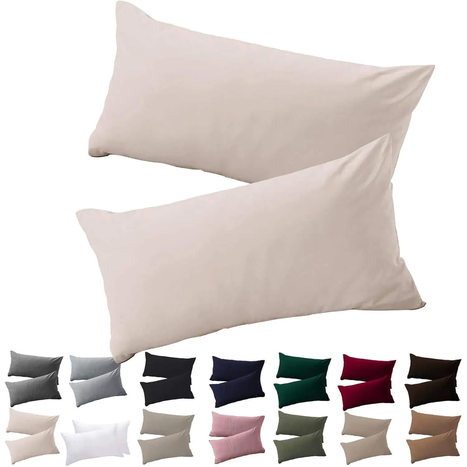 Soifox Kissenbezug 40x60 2er Set - Beige kopfkissenbezug Für Kissen 40 x 60 cm 100% Mikrofaser Resistent und Hypoallerg…