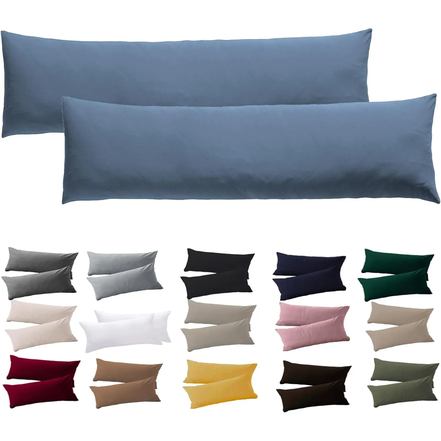 Soifix Seitenschläferkissen Bezug 40 x 145-2er Set Hellblau Kissenbezug mit Reißverschluss 100% Mikrofaser Resistent un…