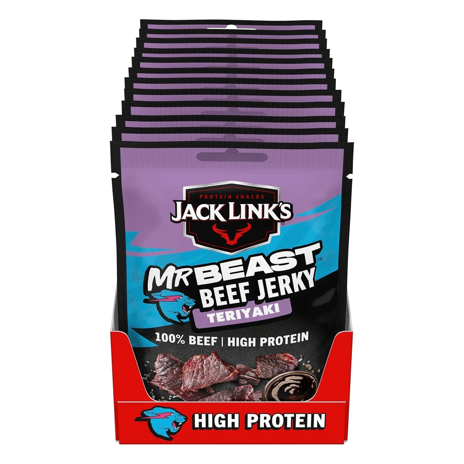 Jack Links Beef Jerky Teriyaki – 12er Pack (12 x 60g) – Trockenfleisch Eiweiß Snacks - High Protein Snack für Gym, Fitn…