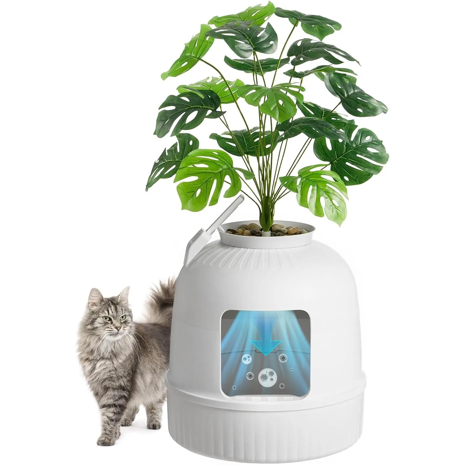 Lifewit Katzenklo Blumentopf mit Pflanze & Schaufel, Katzentoilette Weiß