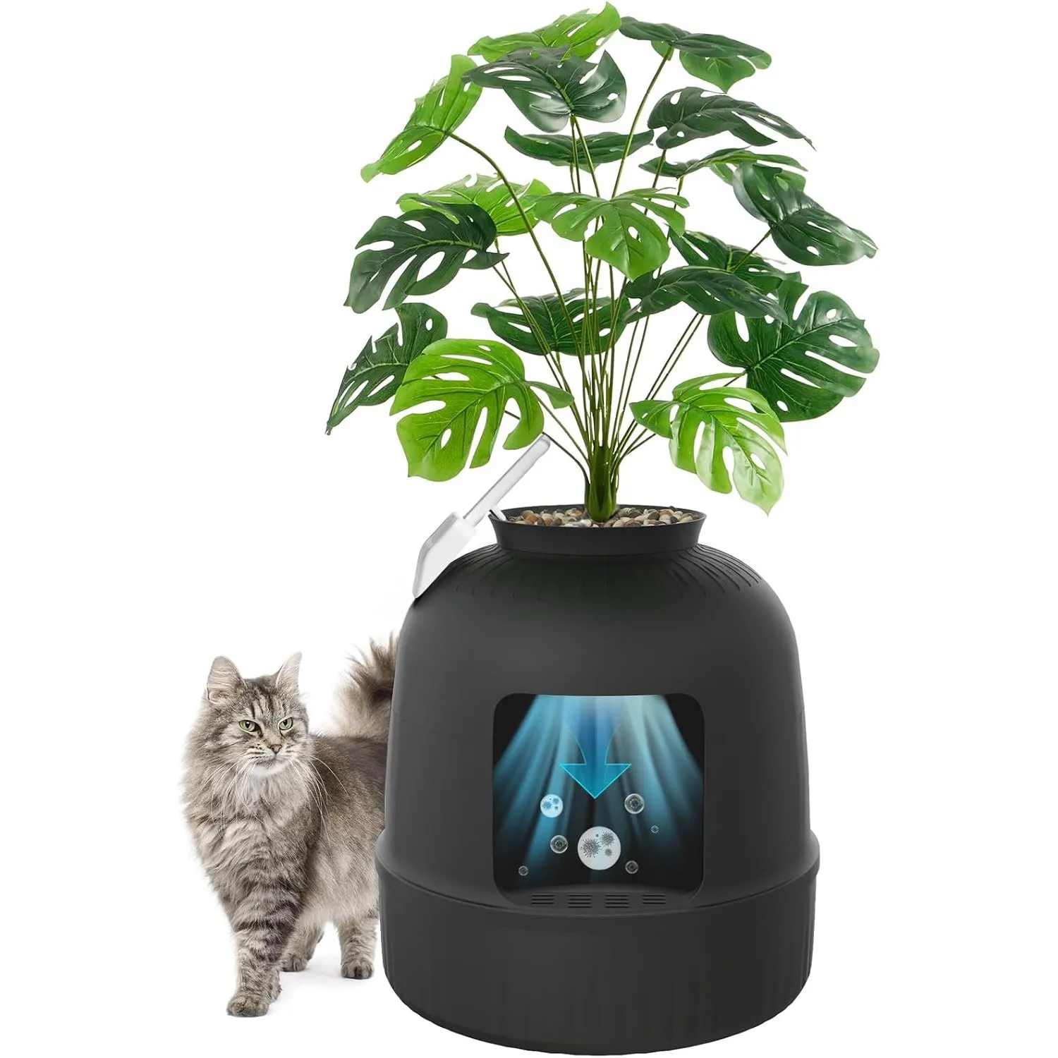Lifewit Katzenklo Blumentopf mit Pflanze & Schaufel, Katzenklo Versteckt, Katzentoilette XXL mit Geruchskontrolle & Koh…