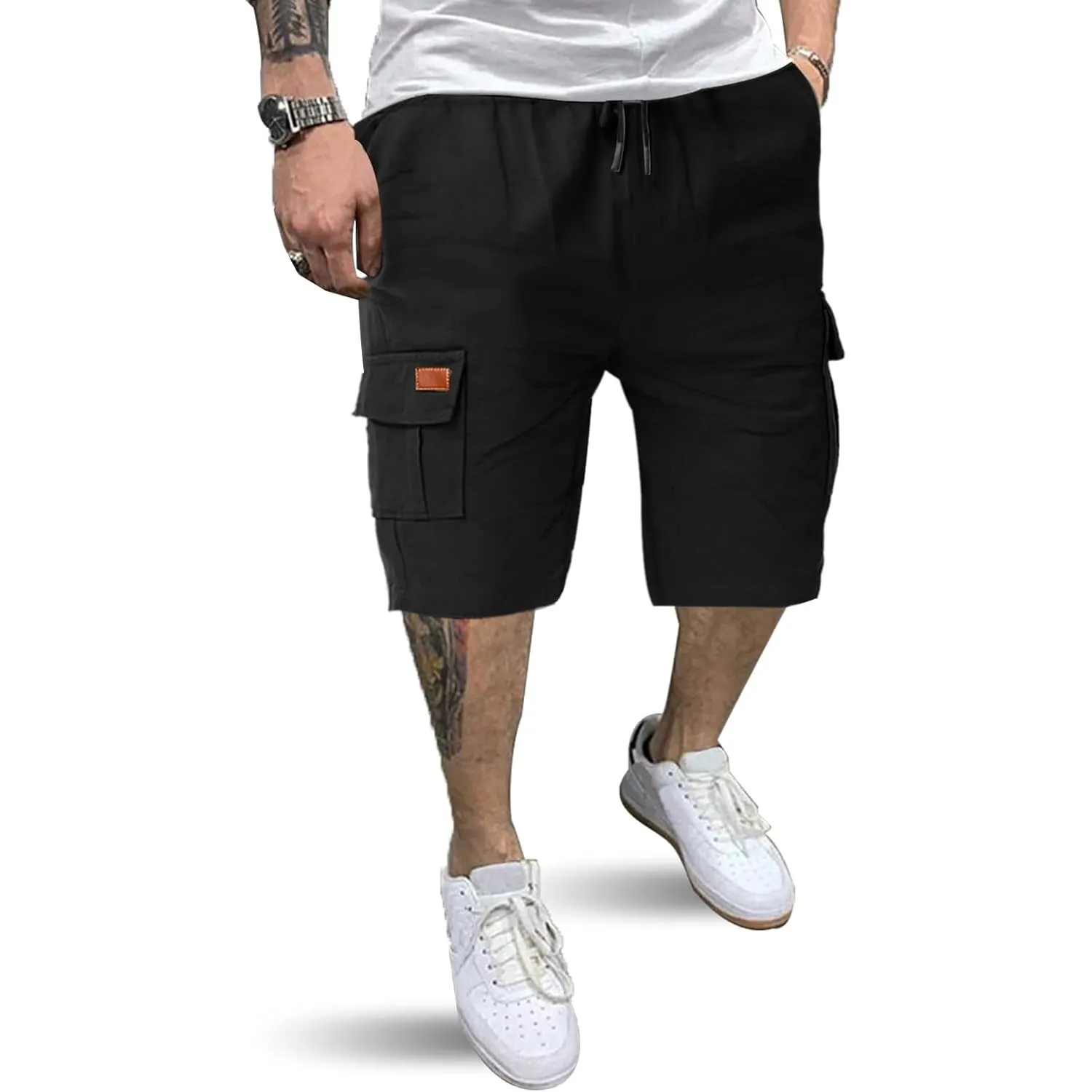 HMIYA Kurze Hosen Herren Cargo Shorts Baumwolle Bermuda Shorts Sommer Cargohose Herren kurz mit Taschen