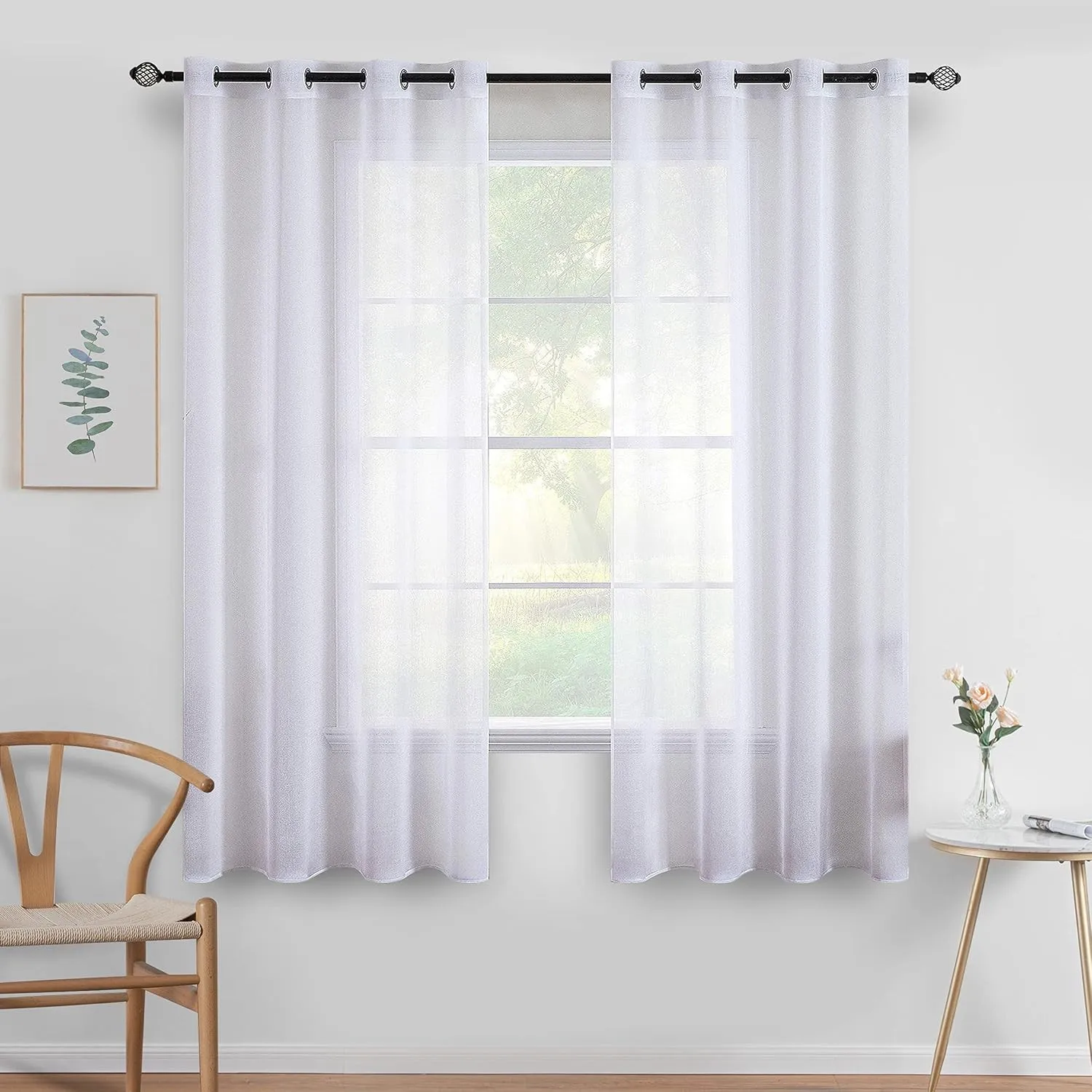 MIULEE Kurzvorhang mit Ösen transparent 140x122 cm 2er Set Weiß