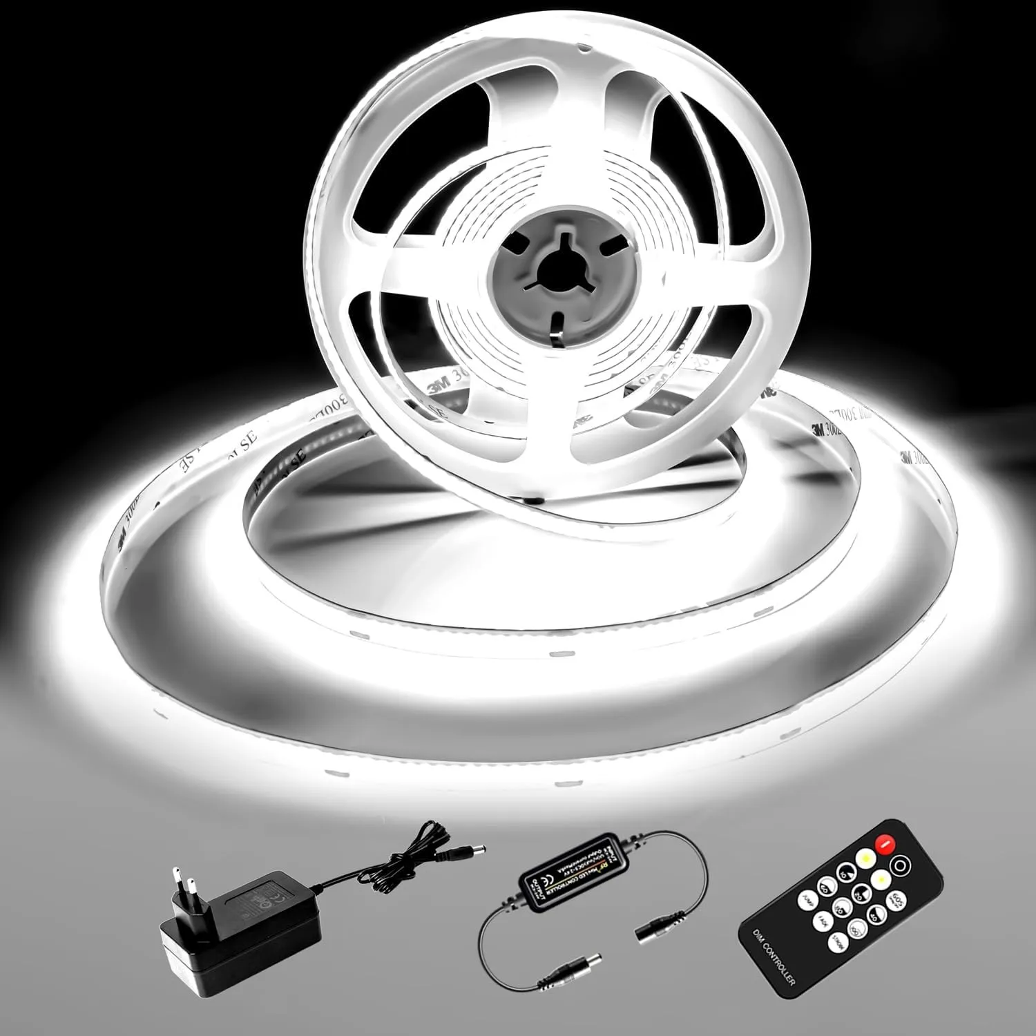 COB LED Streifen 5M, LED Streifen Kaltweiß 6000K, 24V LED Stripe Dimmbar, CRI92, 8mm Breite, mit Fernbedienung und Netz…