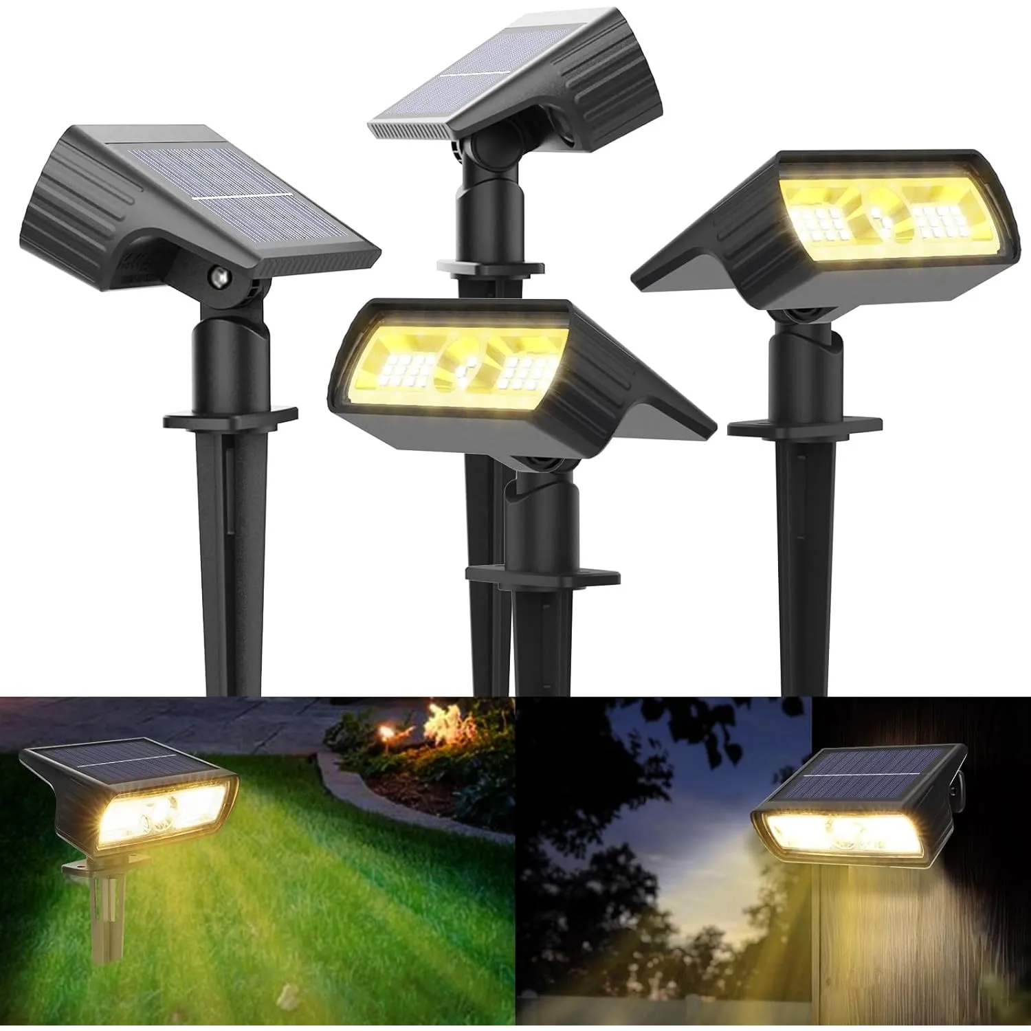 Moxled 4 Stück Solarlampen für Außen - 3000K Warmweiß Solar Strahler Garten | IP65 Wasserdicht Gartenleuchten, 2 Hellig…
