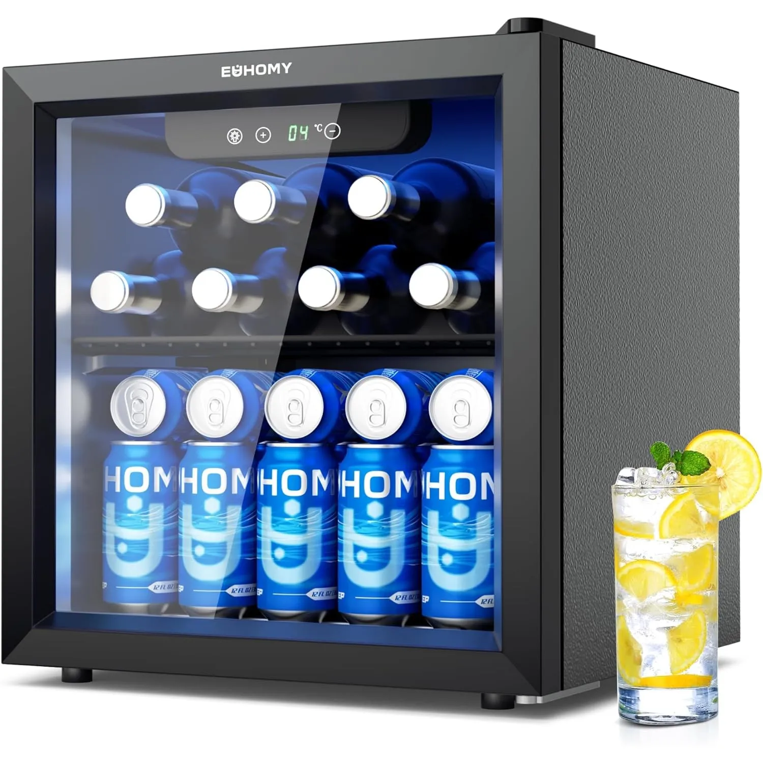 EUHOMY Getränkekühlschrank 36L mit Glastür, 55 Dosen, LED, Schwarz | Mini Kühlschrank, Wechselbarer Türanschlag, verste…
