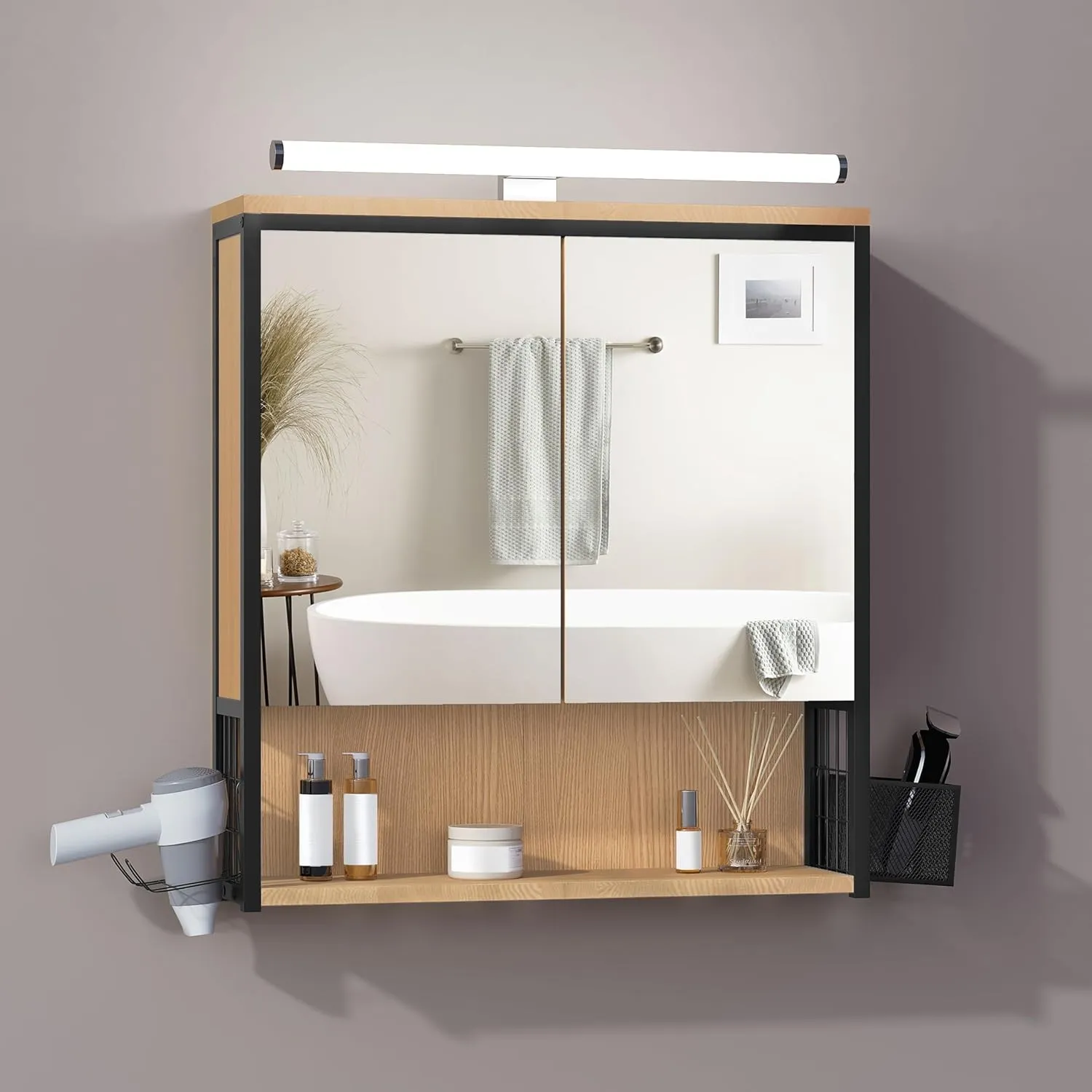 EUGAD Spiegelschrank Bad mit Beleuchtung, Badezimmerschrank mit Spiegel, Badschrank hängend, mit Verstellbarer Ablage H…
