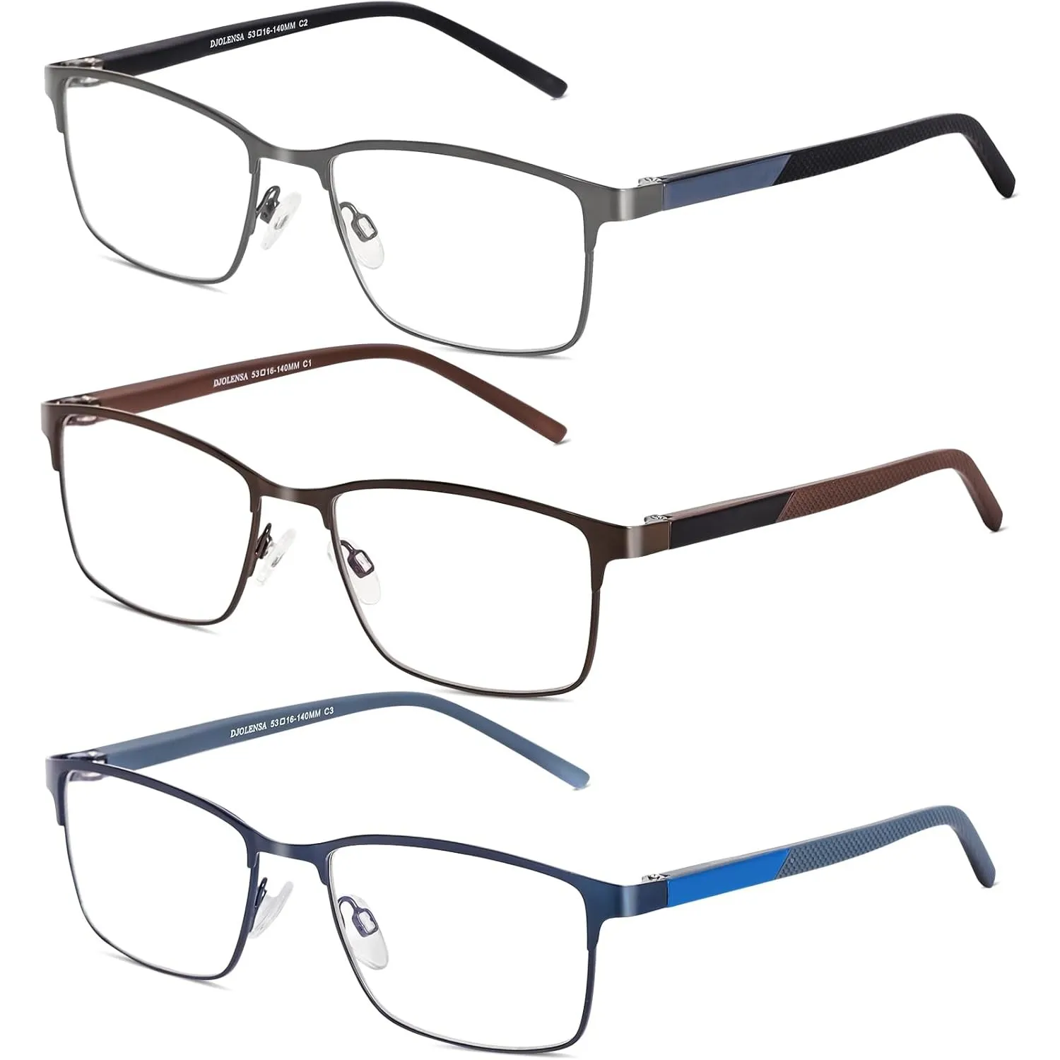 3er-Pack Lesebrillen für Männer, Blaulicht-Blocker, Computer-Lesebrille Herren, Metallrahmen mit Federscharnier & Etuis…