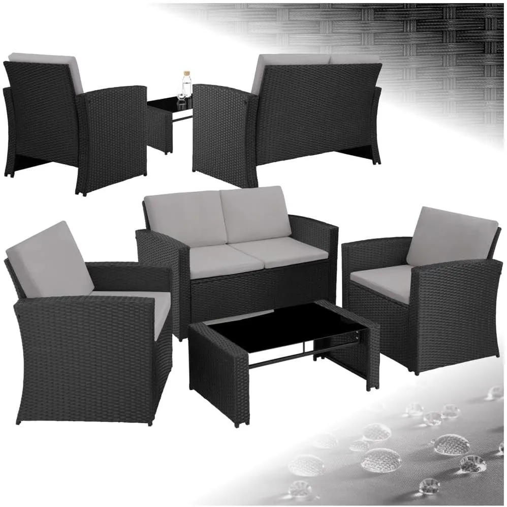 tectake® Lounge Gartenmöbel Set Poly Rattan für den Garten, Möbel für den Balkon, 12-teilige Garten Lounge (wetterfest)…