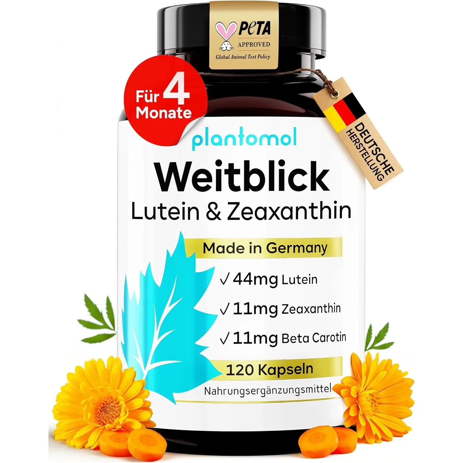 Weitblick Augenvitamine hochdosiert - Lutein Zeaxanthin Kapseln plantomol®