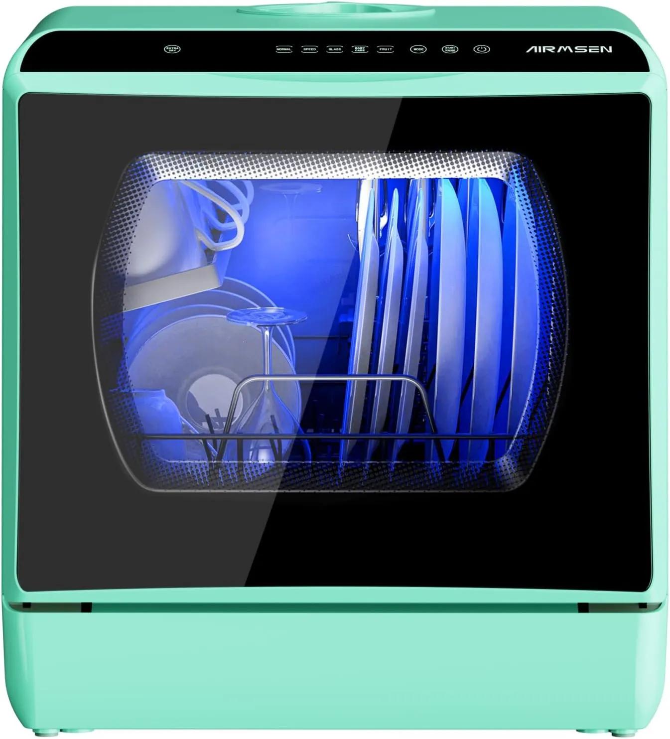 AIRMSEN Mini Dishwasher Table Dishwasher with 5+1 Programmes, 5L Water Tank, 2-Way Water Supply, Touch Control & LED Di…