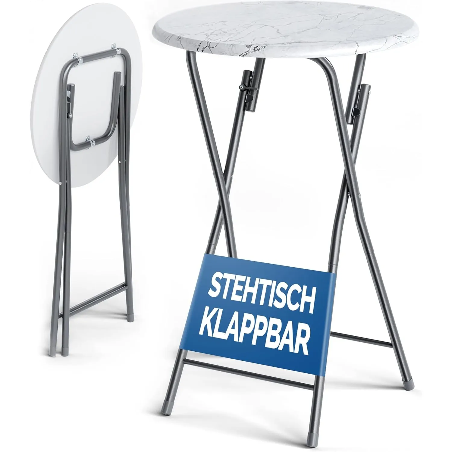 CASARIA 2er Set Klappbare Stehtische, Marmor-Optik, 110 cm