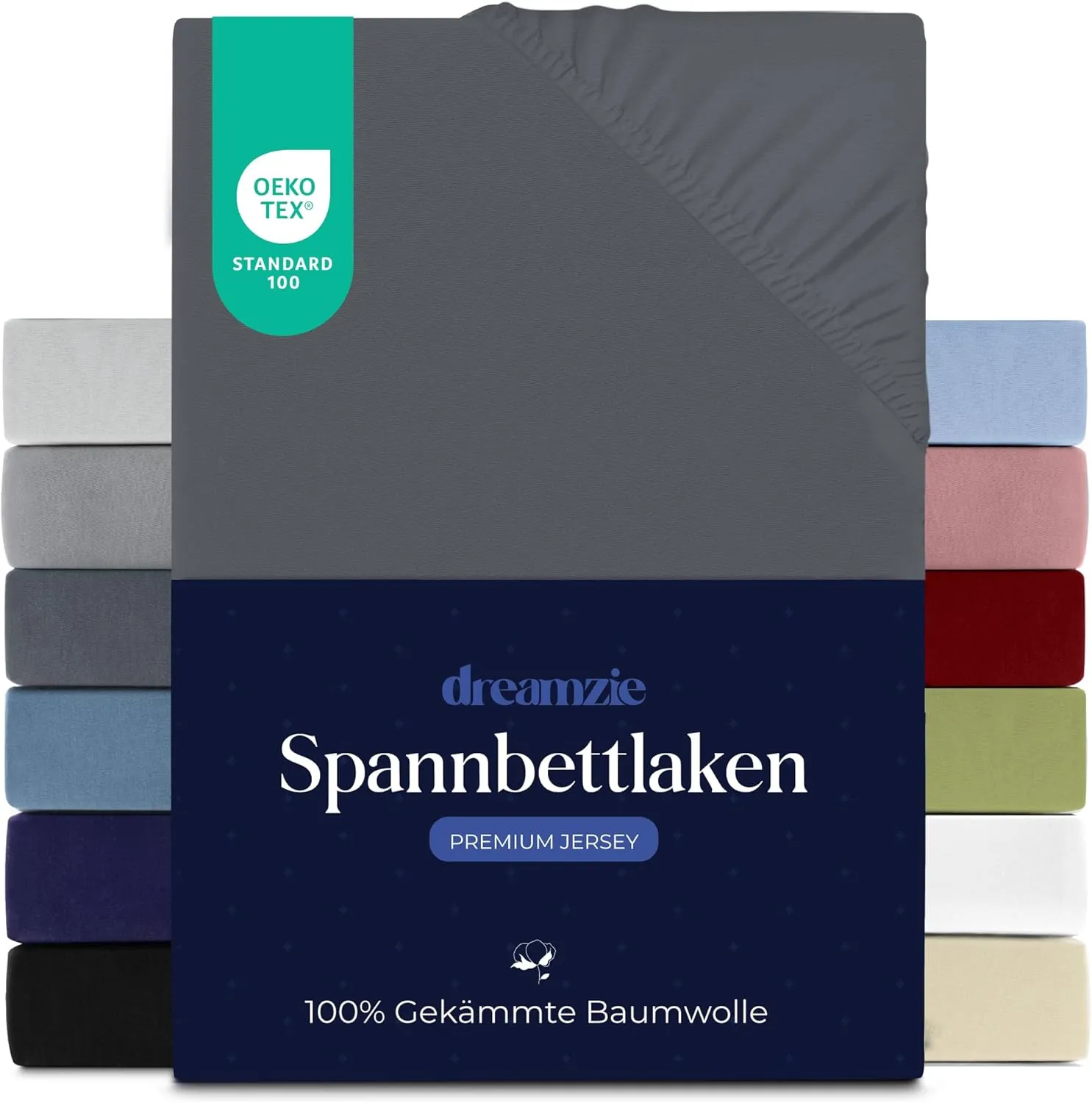 Dreamzie Premium fitted sheet 120 x 200 cm, fitted sheet for thick mattresses up to 22 cm, bed sheet 100% jersey cotton…