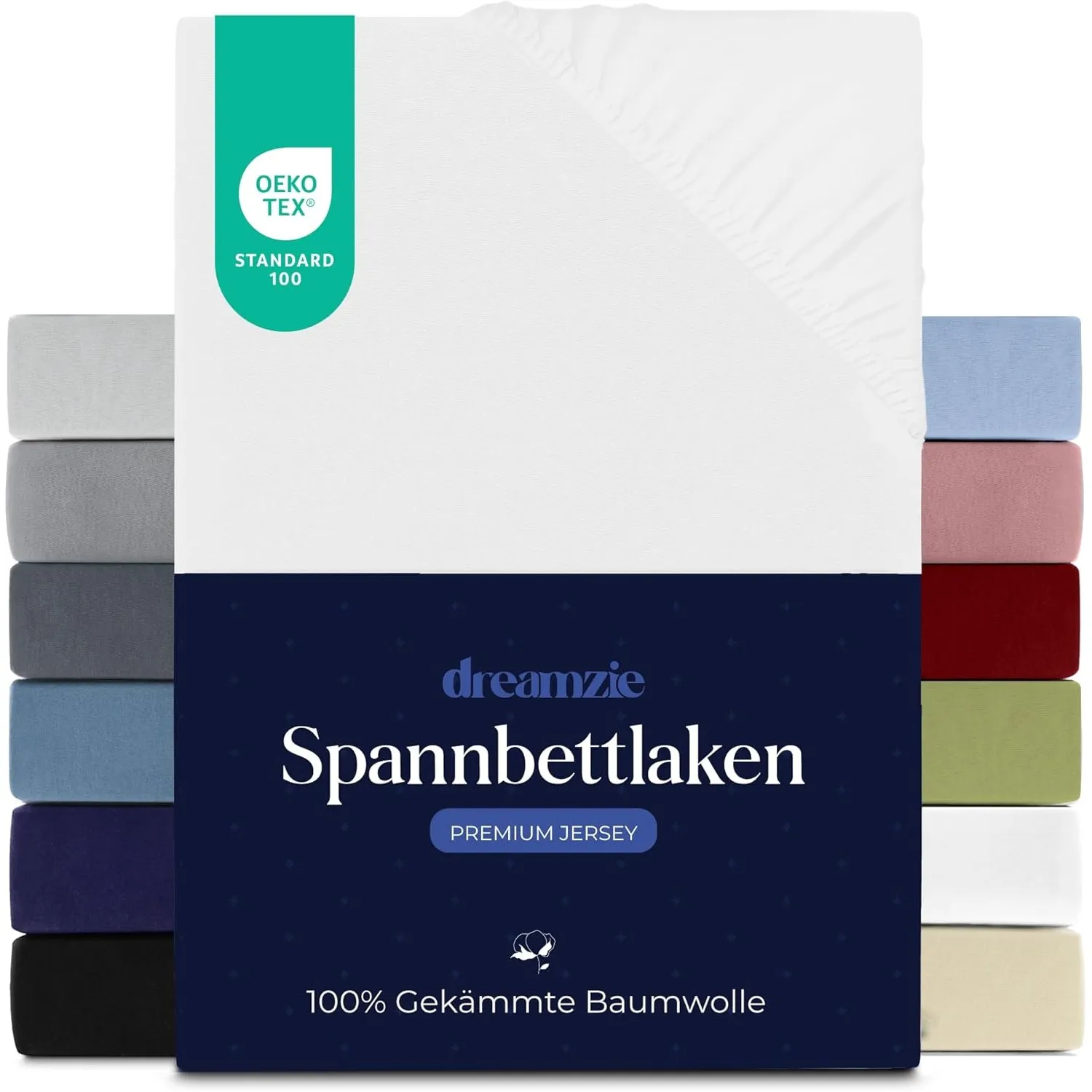 Dreamzie Premium Spannbettlaken 100x200 cm, Spannbetttuch für Dicke Matratzen bis zu 22 cm, Bettlaken 100% Jersey Baumw…