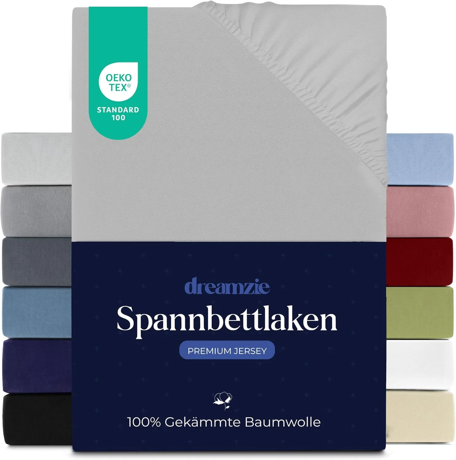 Dreamzie Premium Spannbettlaken 100x200 cm, Spannbetttuch für Dicke Matratzen bis zu 22 cm, Bettlaken 100% Jersey Baumw…