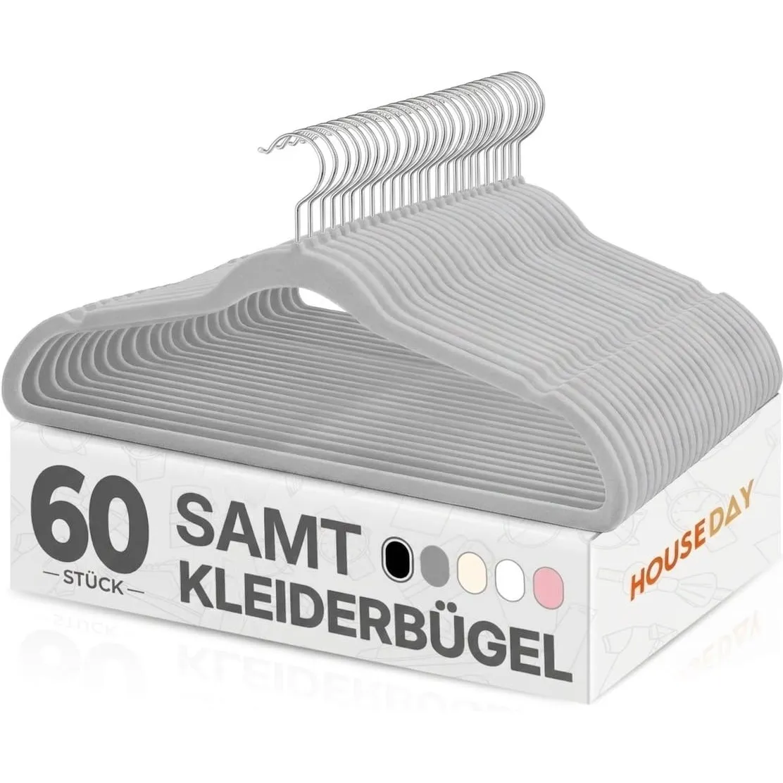 HOUSE DAY Kleiderbügel Samt 60 Stück, Kleiderbügel Platzsparend, Grau