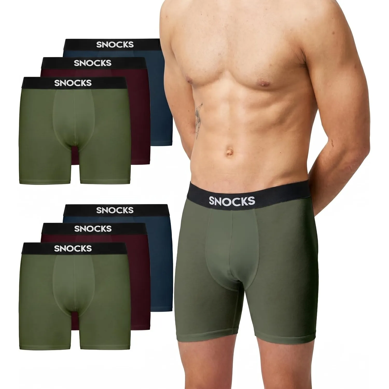 Snocks Lange Boxershorts Herren aus Bio-Baumwolle, 6er Pack