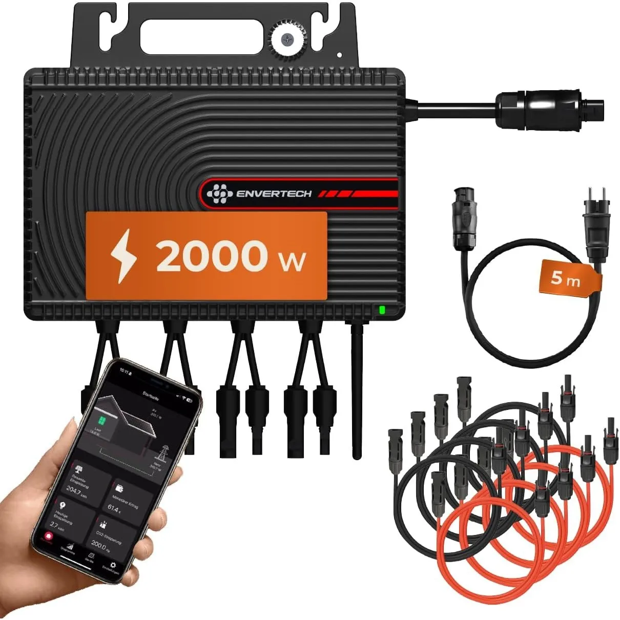 Solarway All In One Envertech Mikro-Wechselrichter 2000W Set inkl. 5M AC-Kabel & 8x2M DC-Kabel - für Balkonkraftwerk 80…