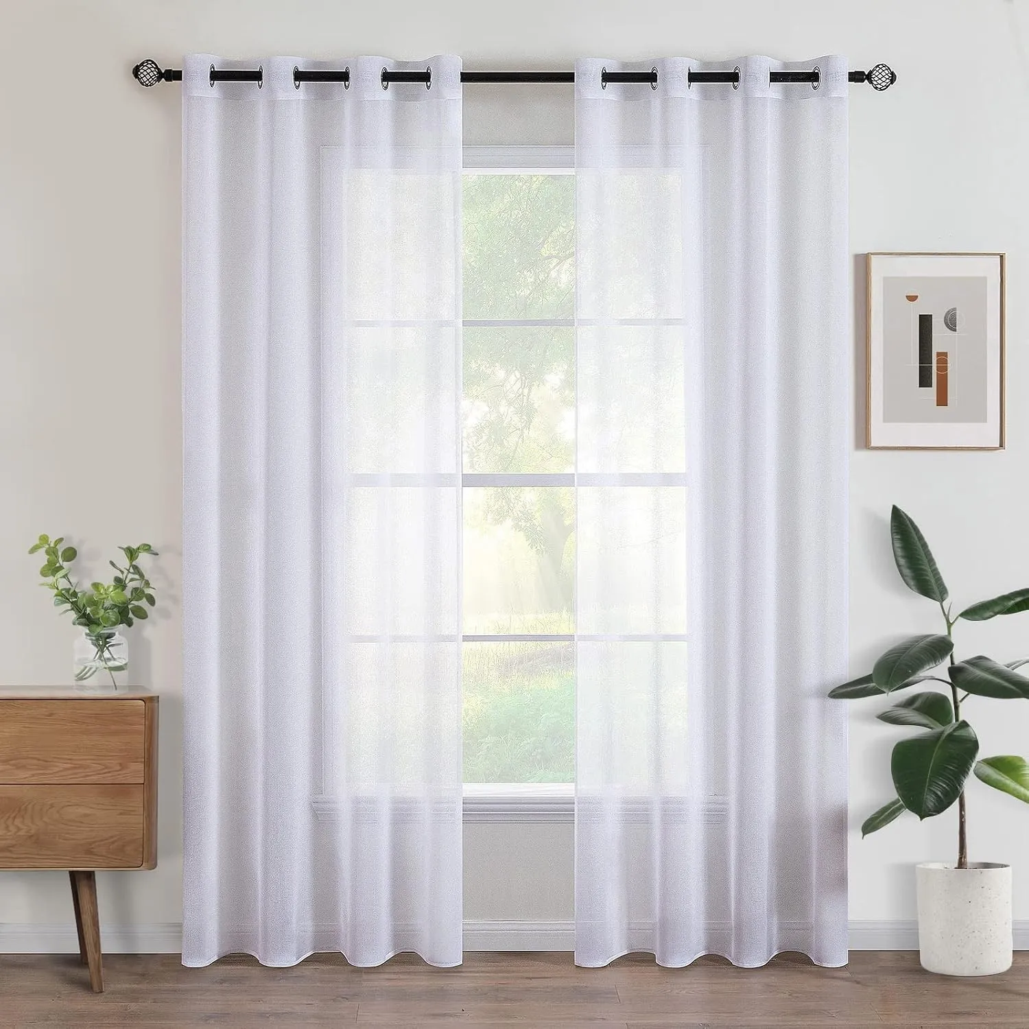 Woaboy Voile Gardinen Vorhänge Ösen 2er Set 140x200cm Weiß