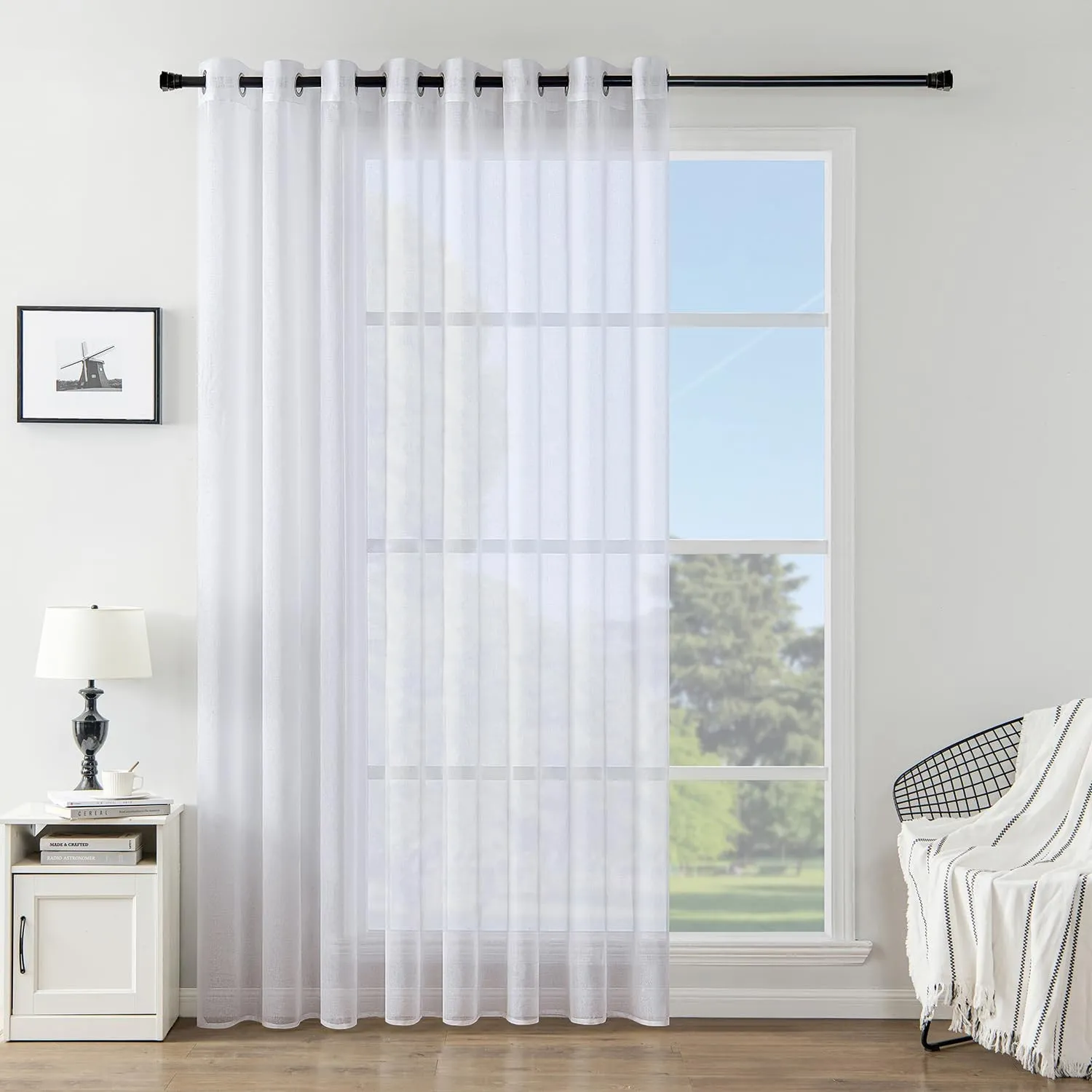 Woaboy Voile Gardinen Vorhänge Ösen 1er Set 300x245cm Weiß