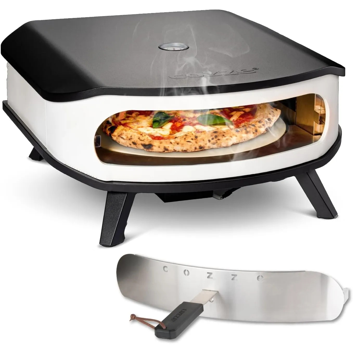 cozze® 17" Gas-Pizzaofen mit rotierendem Pizzastein | LED & Tür | 50 mbar | inkl. Regler & 1,1 m Gasschlauch | Ø42,5 cm…