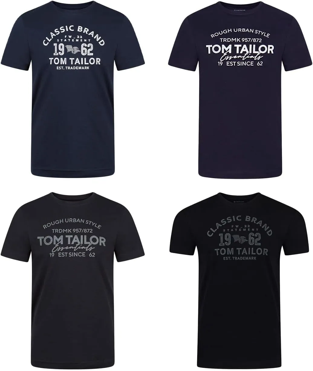 TOM TAILOR Men's Cotton T-Shirt, Regular Fit, Pack of 4, Crew Neck, Short Sleeve, Summer T-Shirt, Logo Print, 100% Cott…