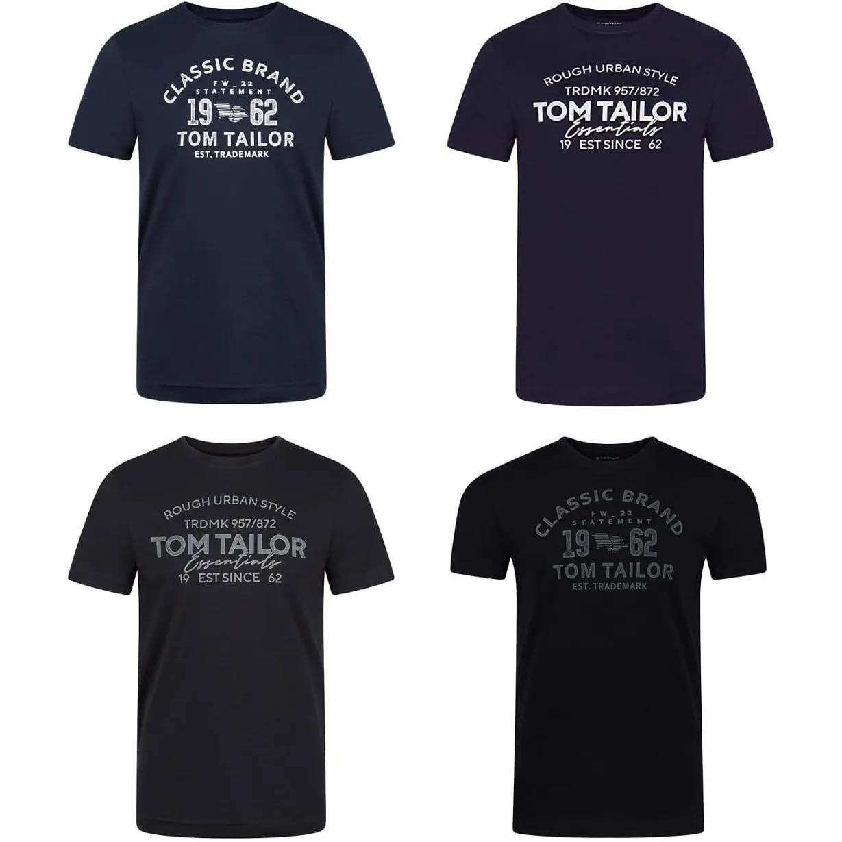 TOM TAILOR Tshirt Herren Baumwolle Regular Fit 4er Pack Set Rundhals Kurzarm Sommer Tee Shirt Logoprint 100% Baumwolle …